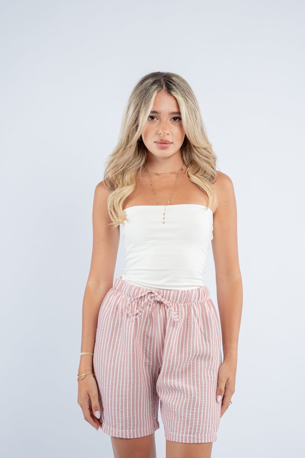 Striped linen shorts