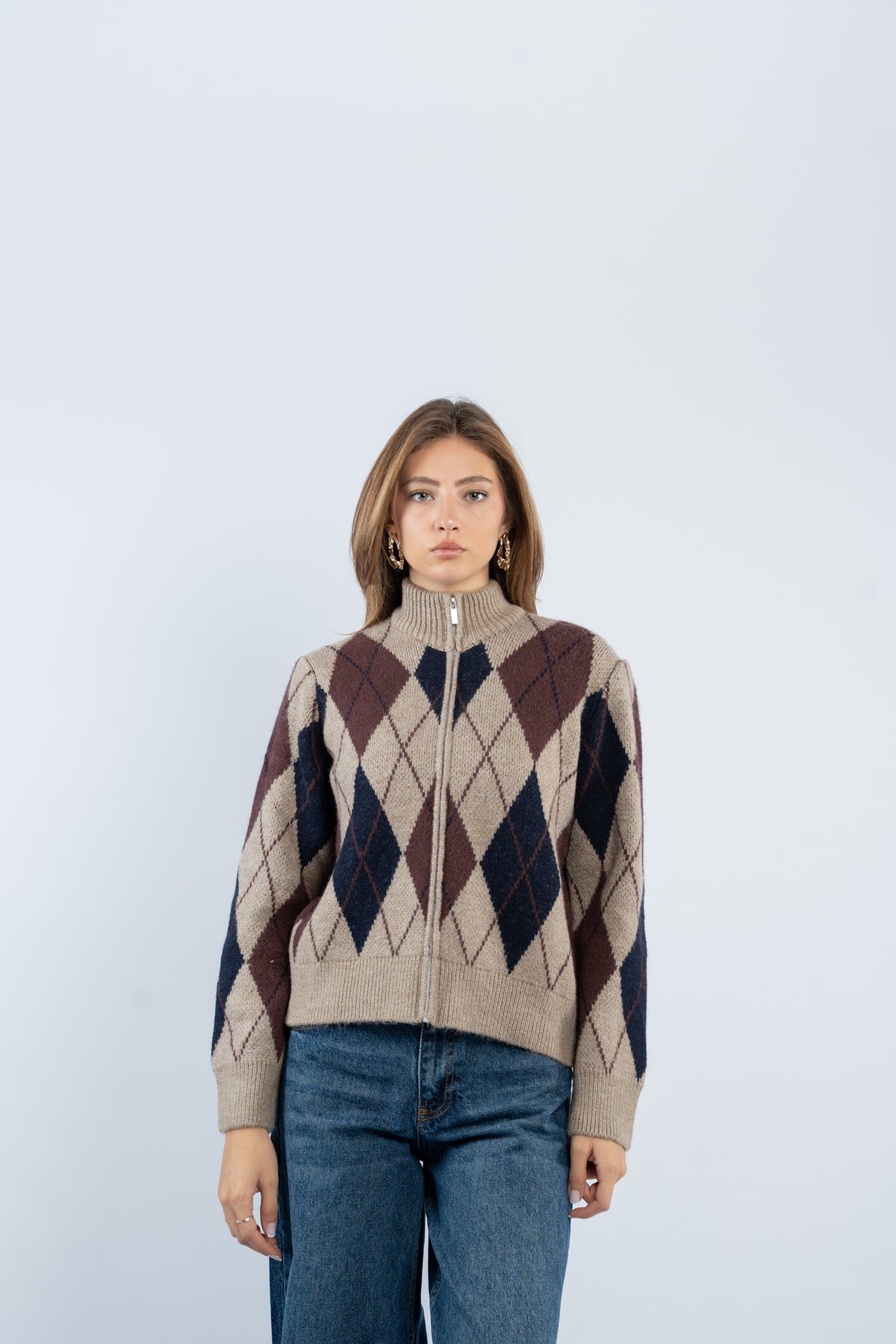 Argyle zip-up jacket