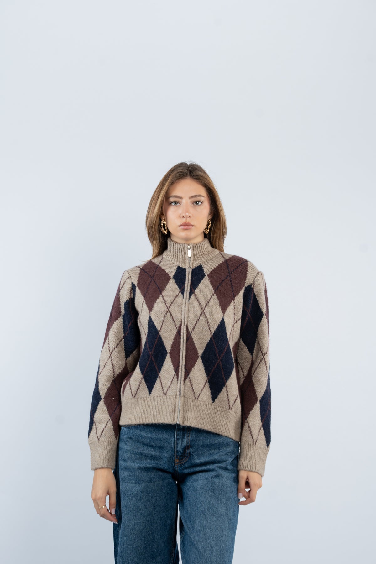 Argyle zip-up jacket