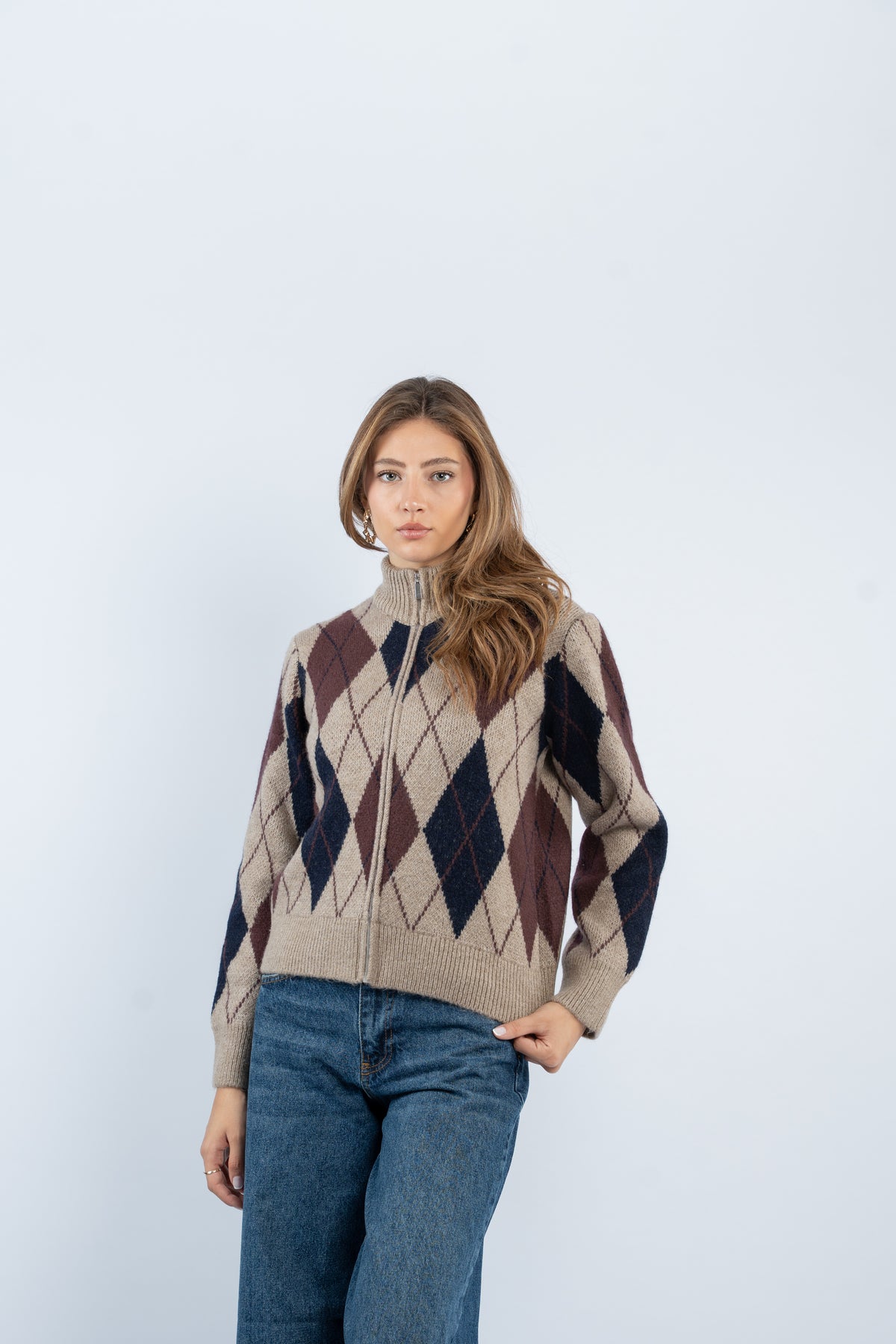 Argyle zip-up jacket