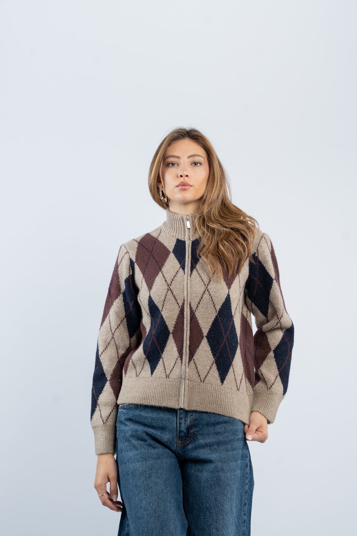 Argyle zip-up jacket