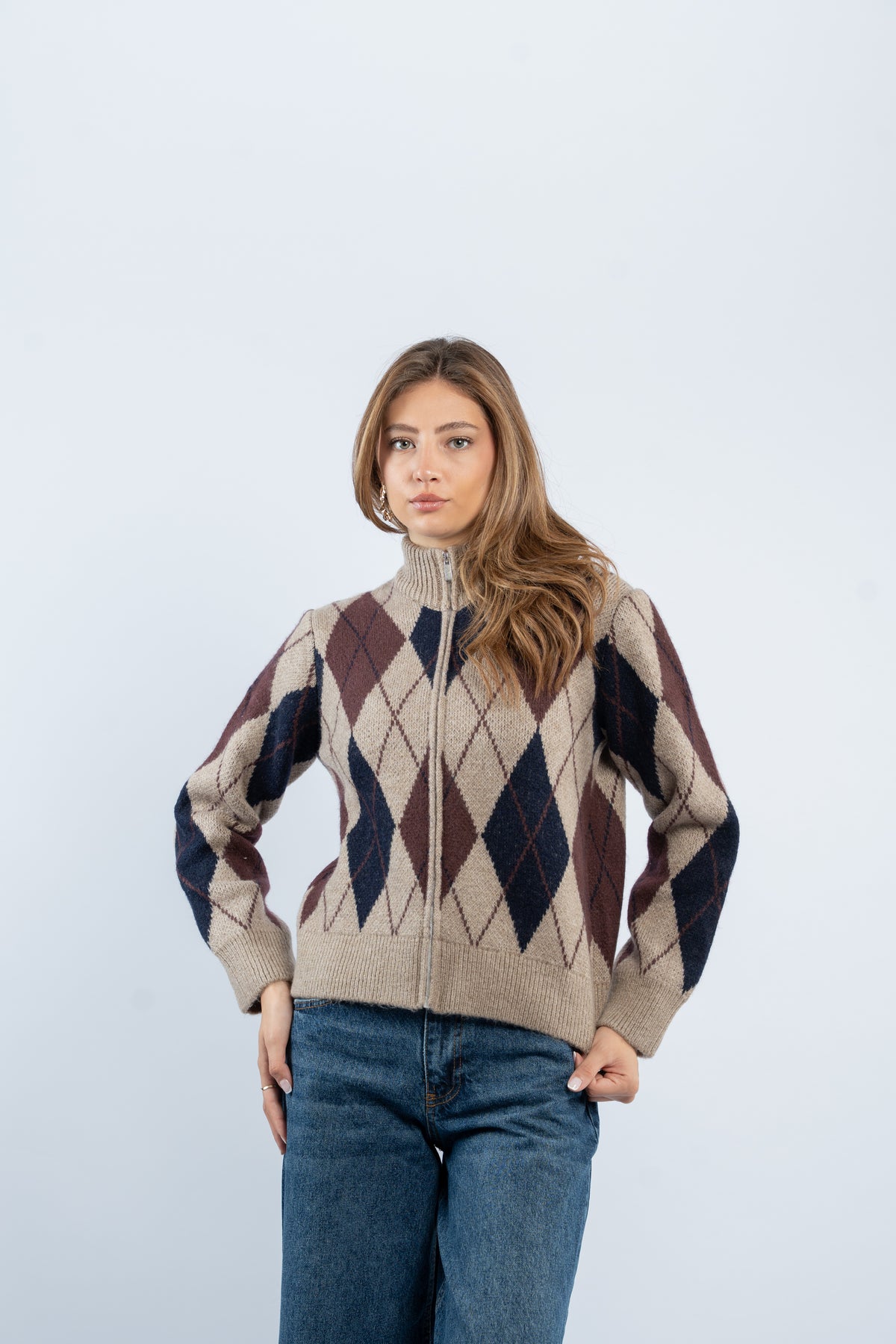 Argyle zip-up jacket