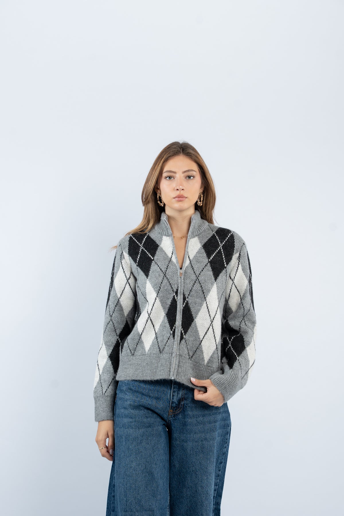 Argyle zip-up jacket