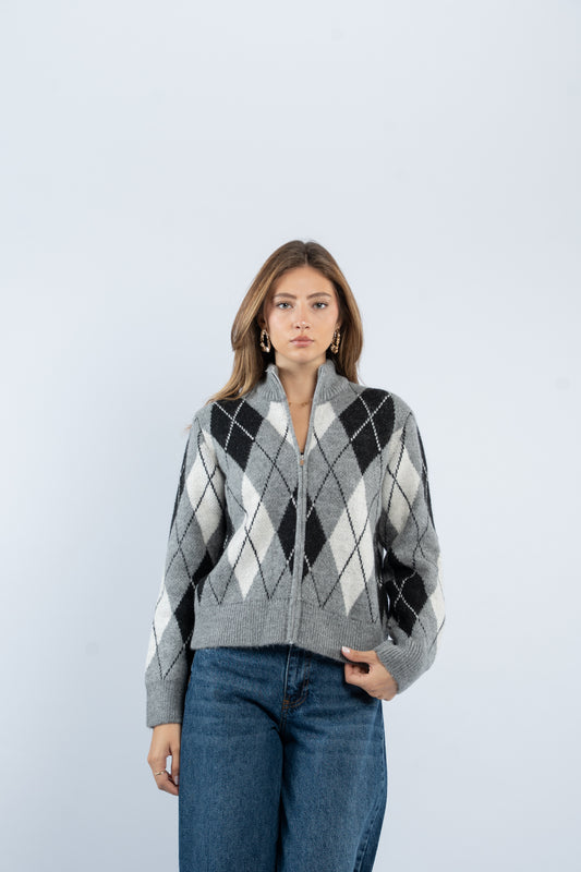 Argyle zip-up jacket