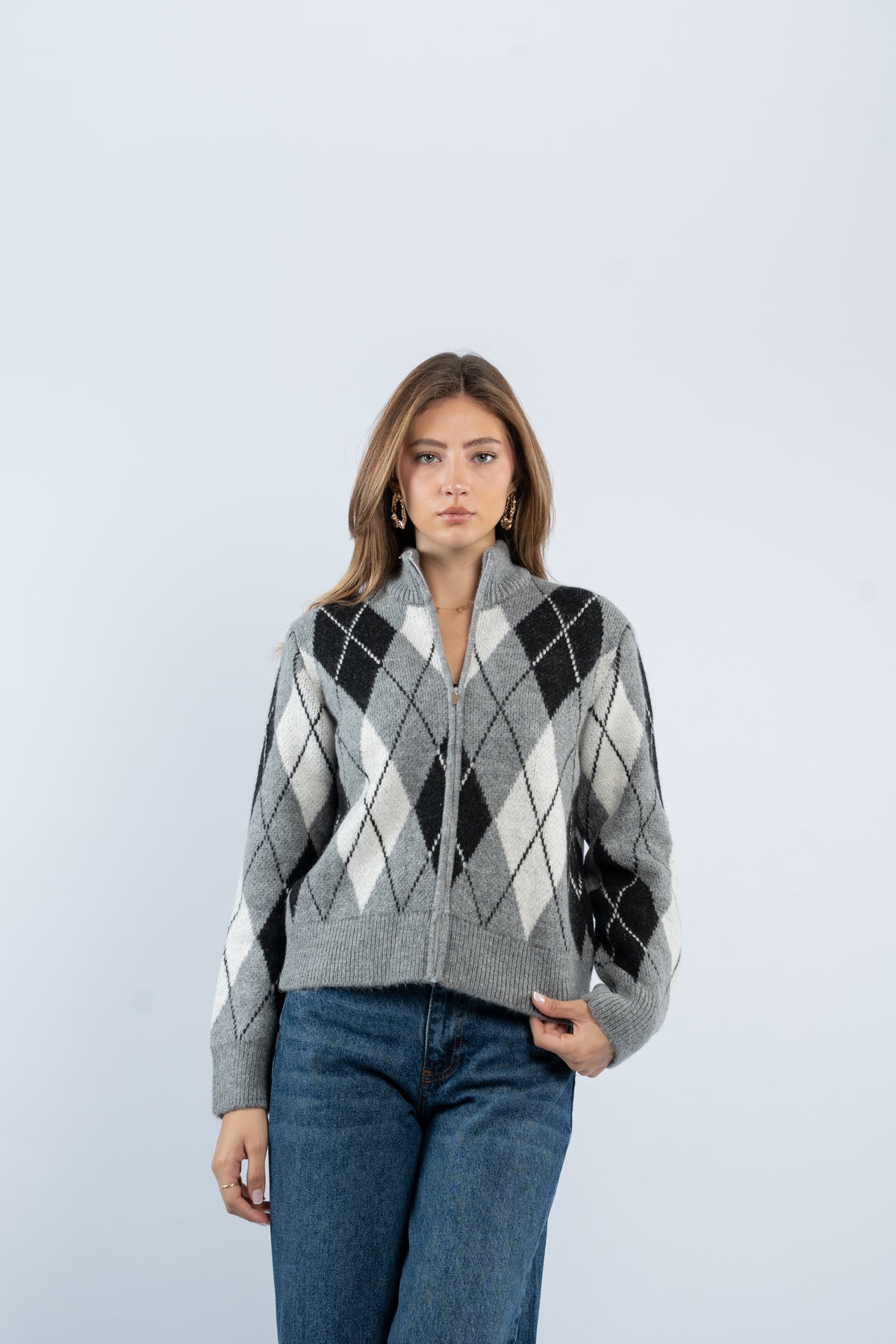 Argyle zip-up jacket