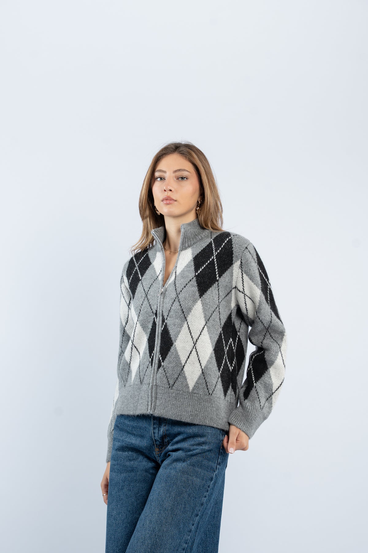 Argyle zip-up jacket