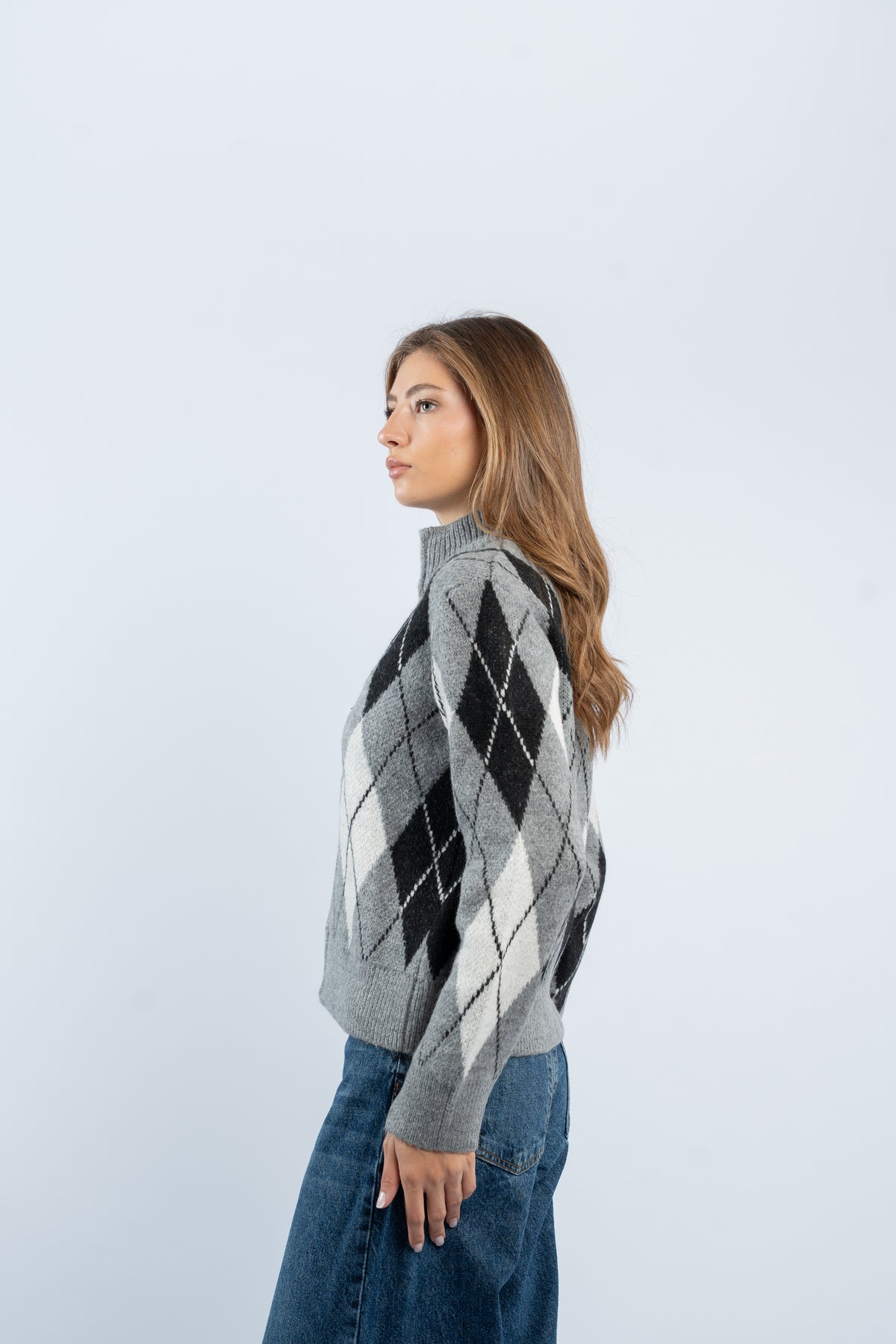 Argyle zip-up jacket