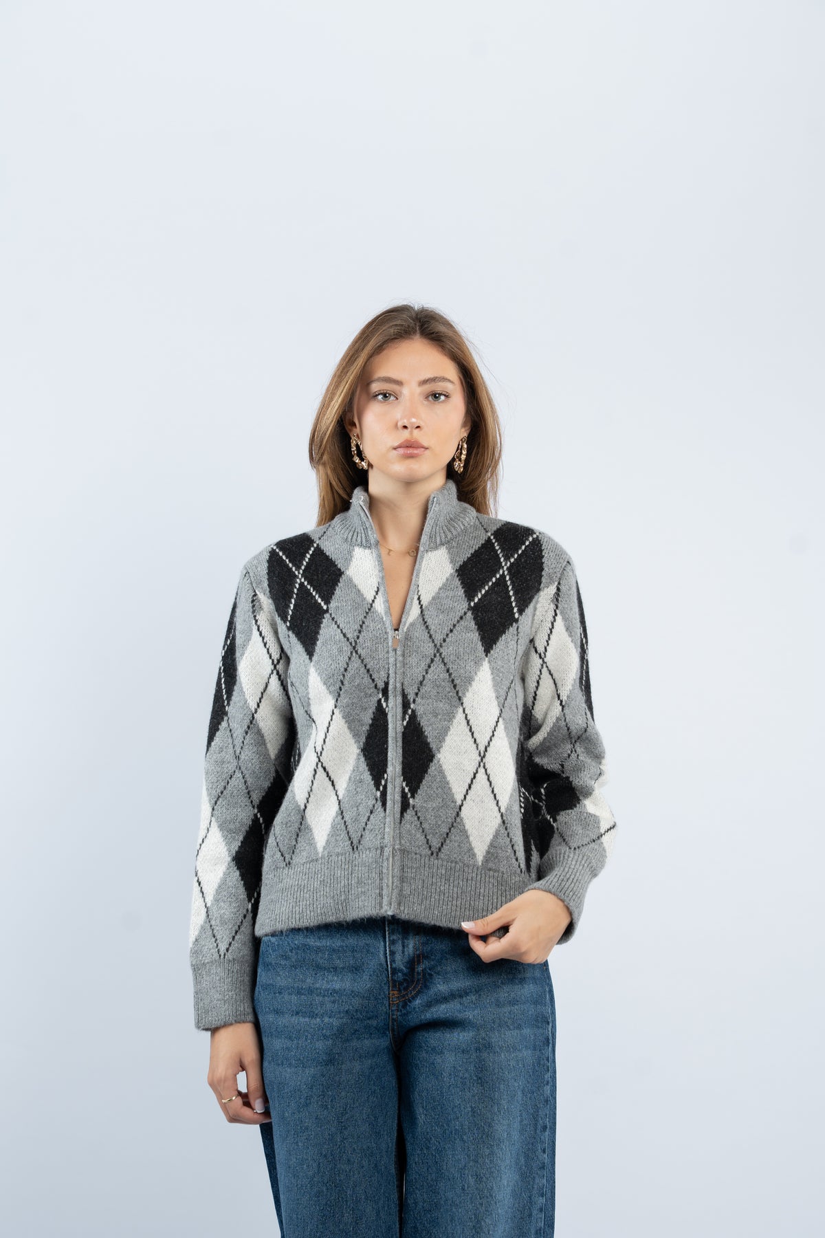 Argyle zip-up jacket