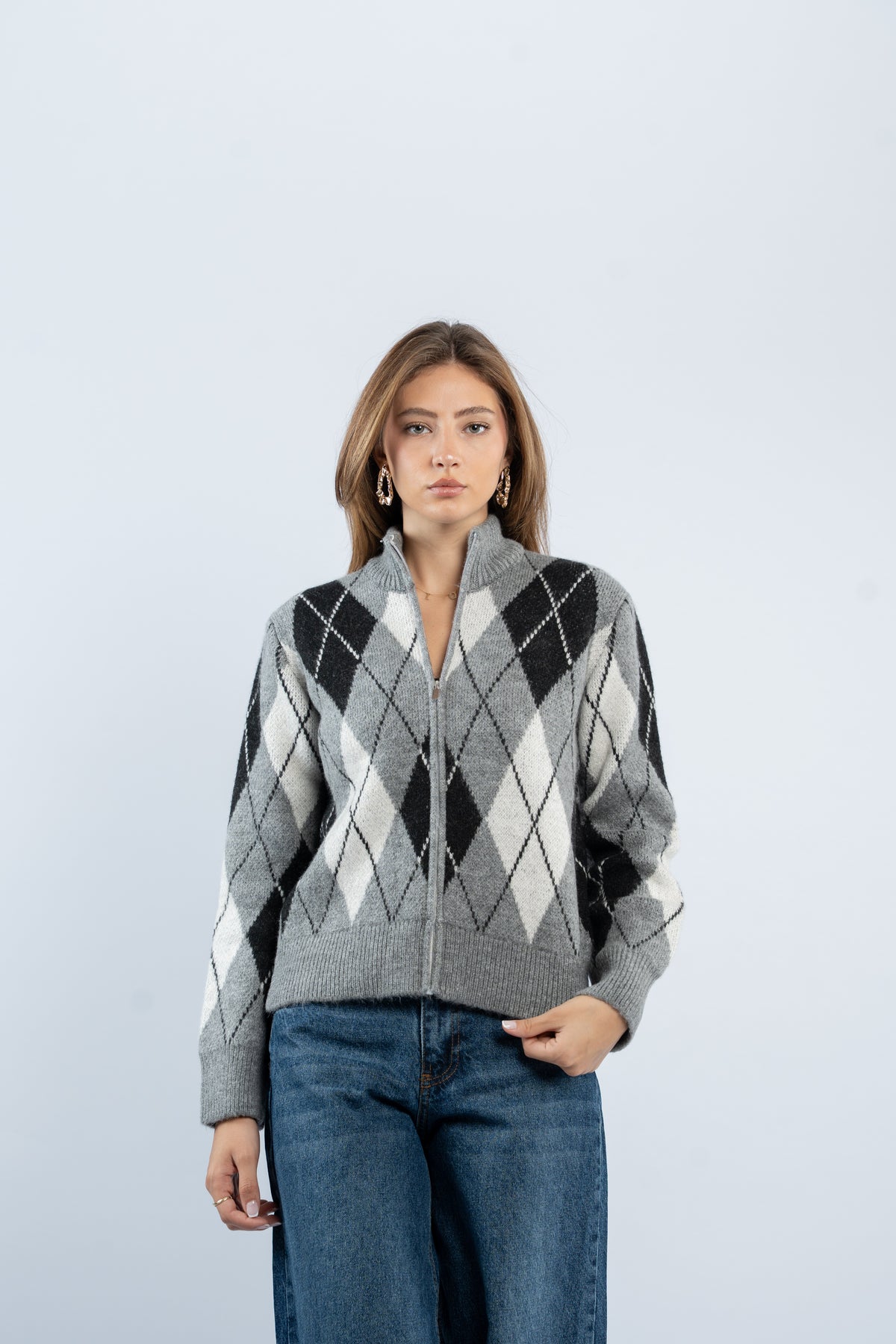 Argyle zip-up jacket