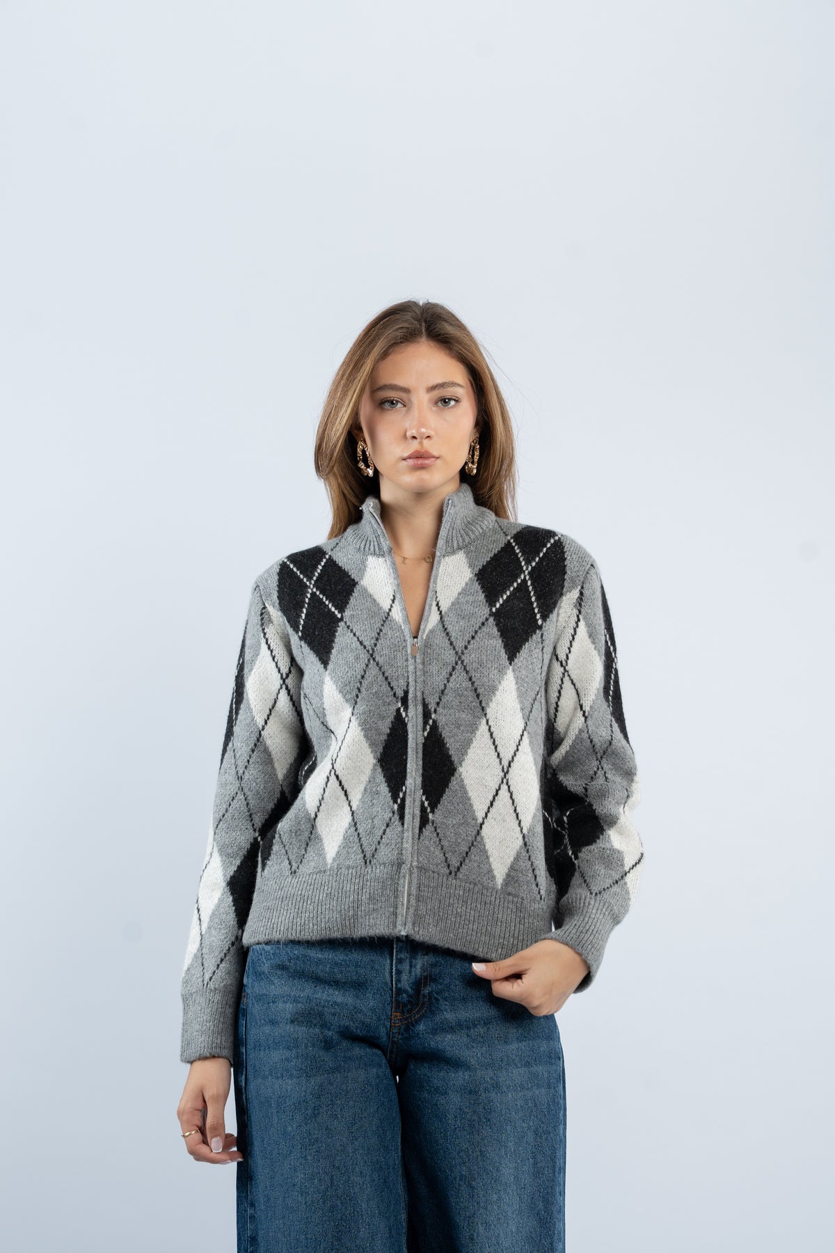 Argyle zip-up jacket