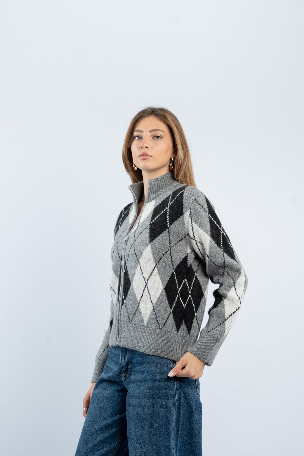 Argyle zip-up jacket