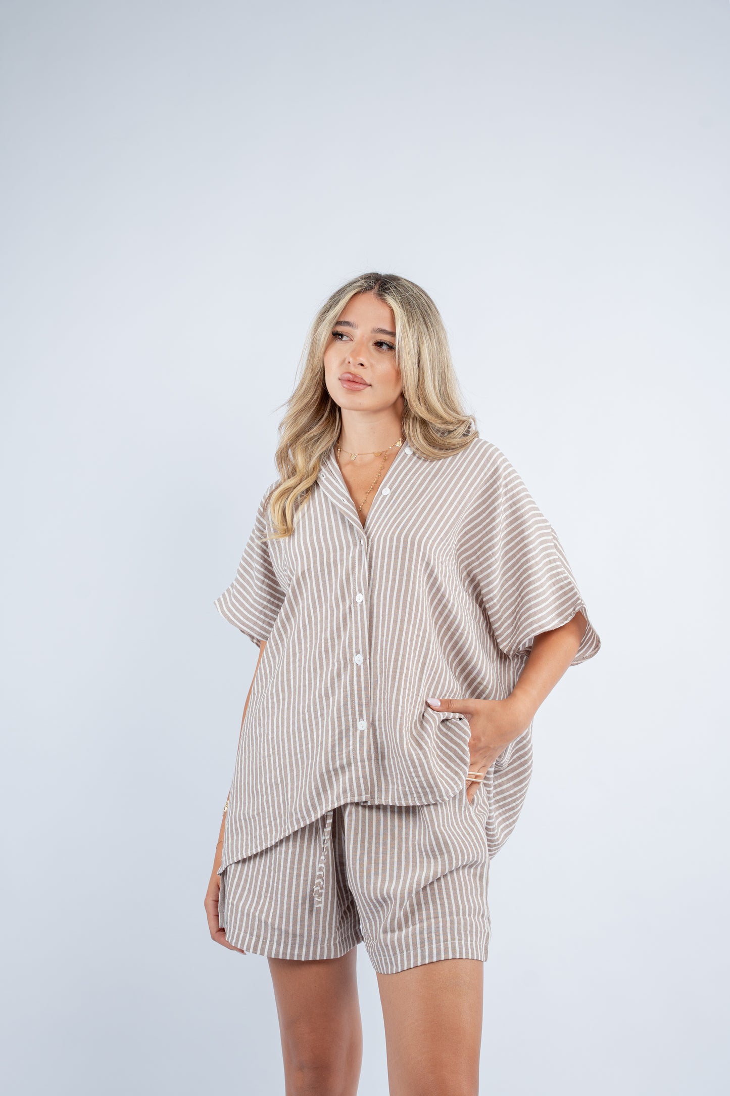 Striped short set