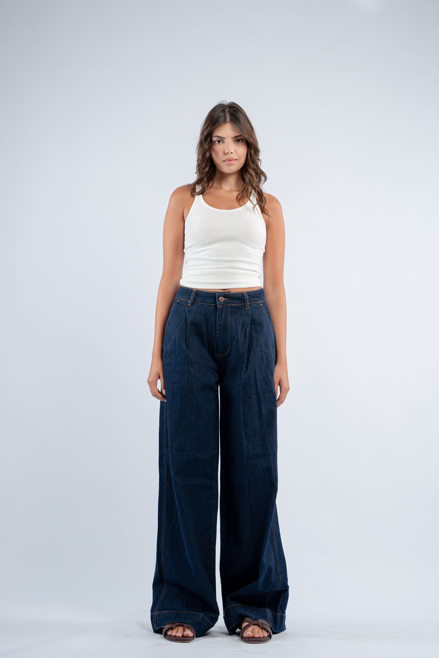 Mid- rise navy jeans