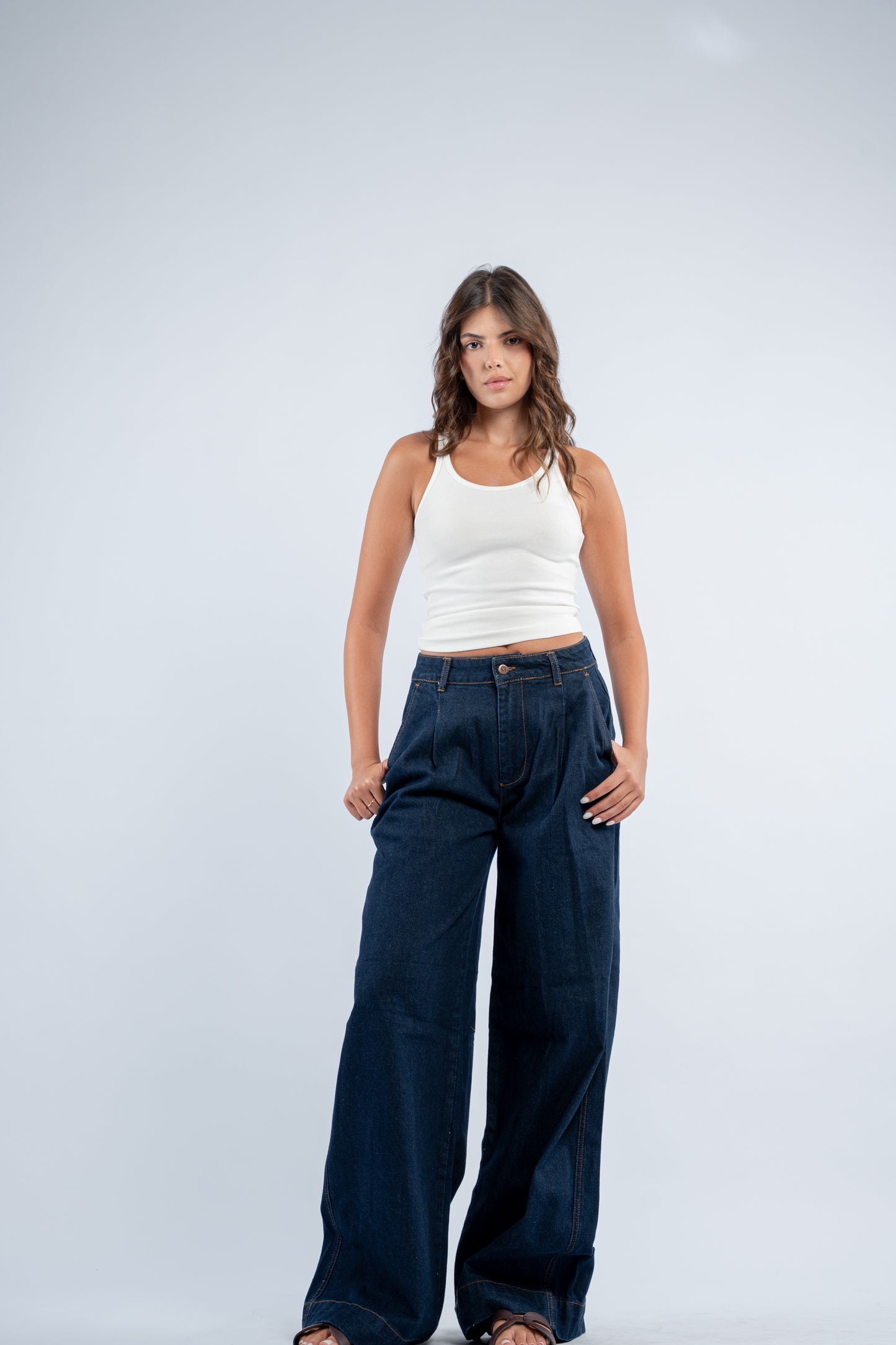 Mid- rise navy jeans