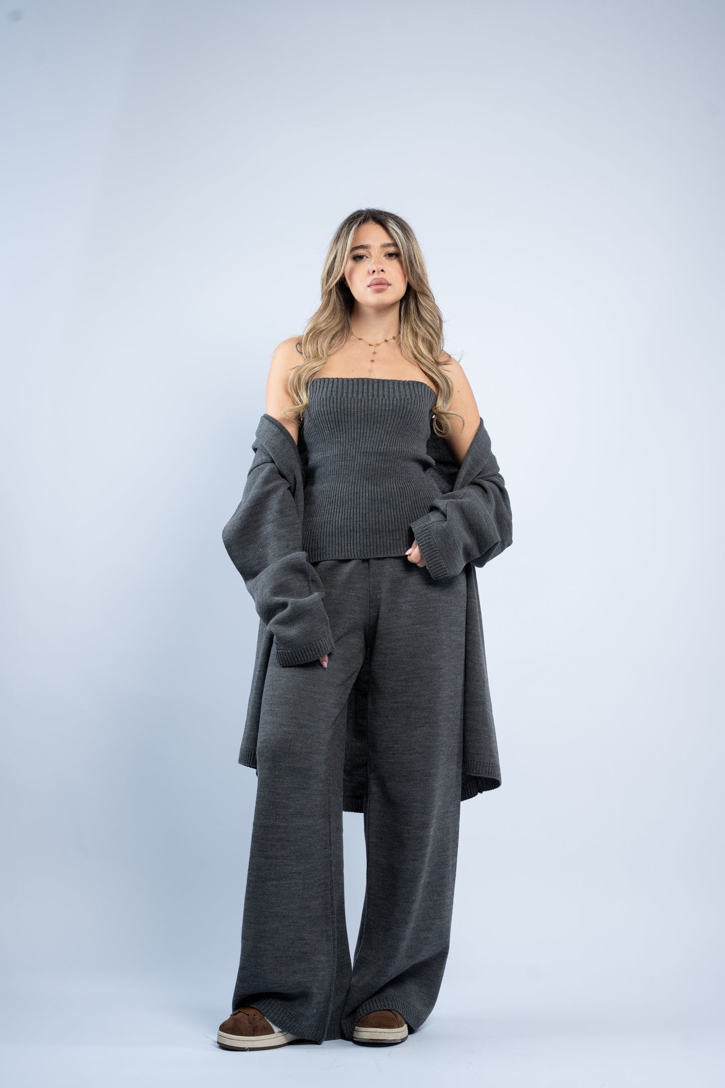 Cardigan three-piece wool set