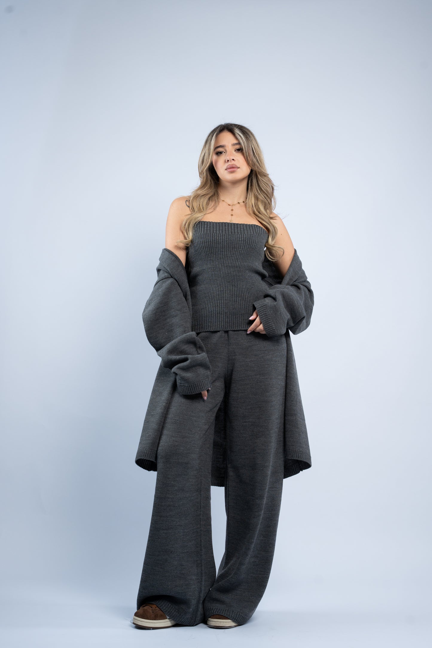 Cardigan three-piece wool set