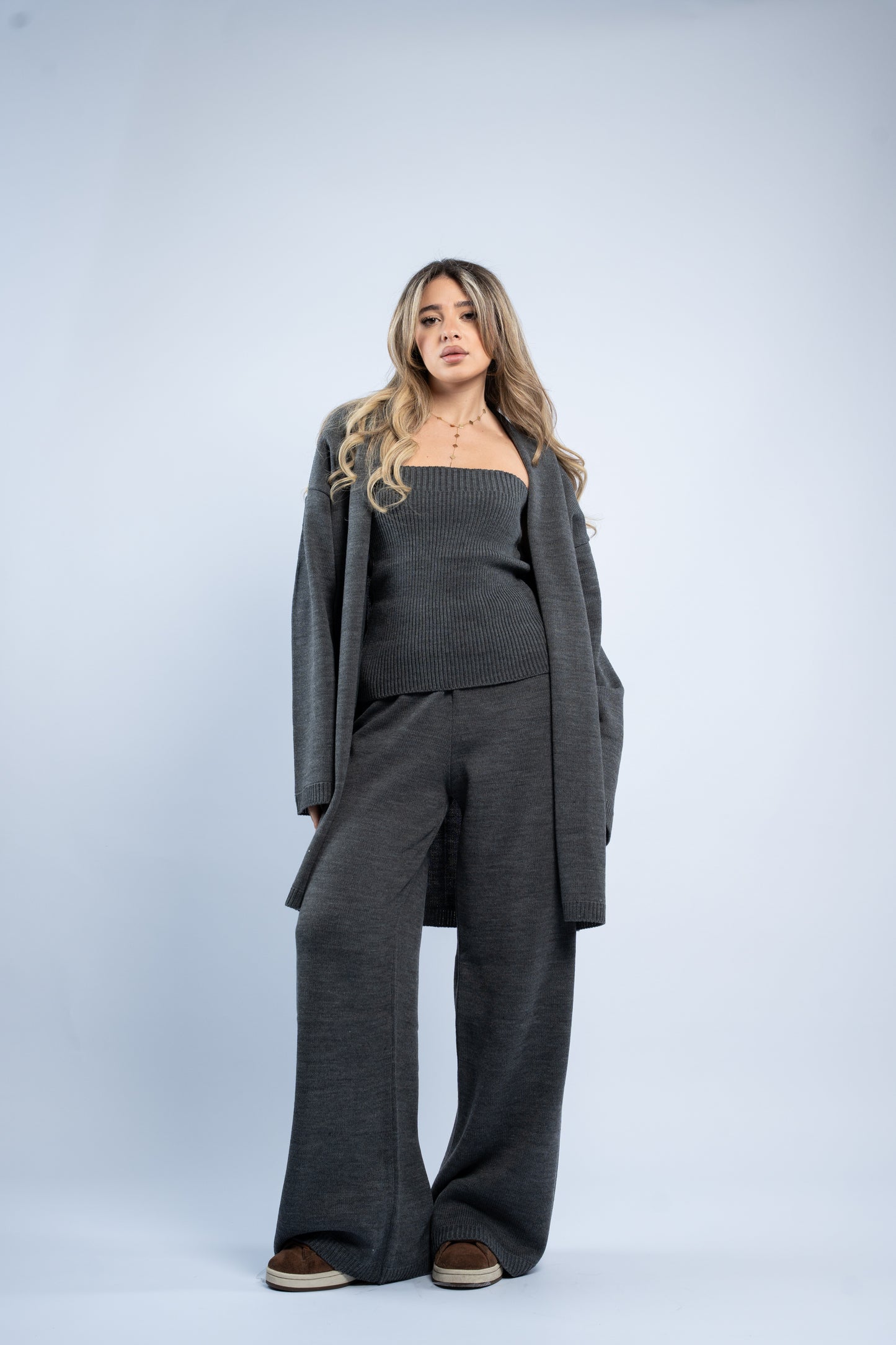 Cardigan three-piece wool set