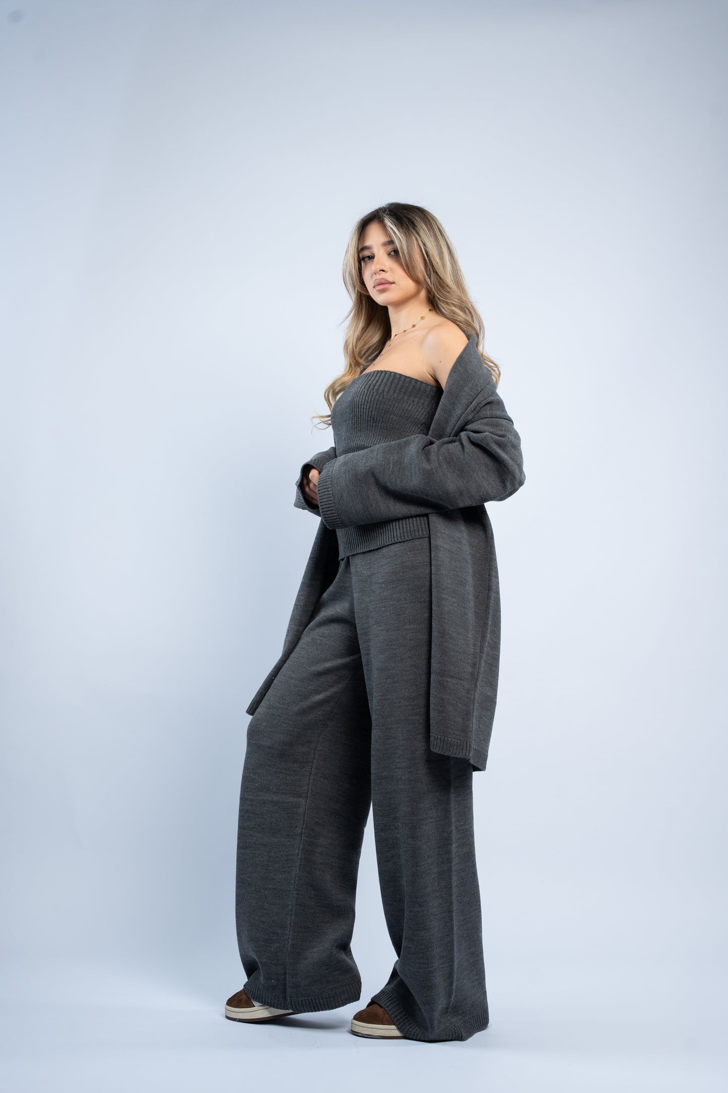 Cardigan three-piece wool set