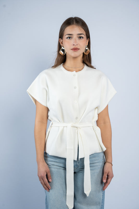 Belted wool top