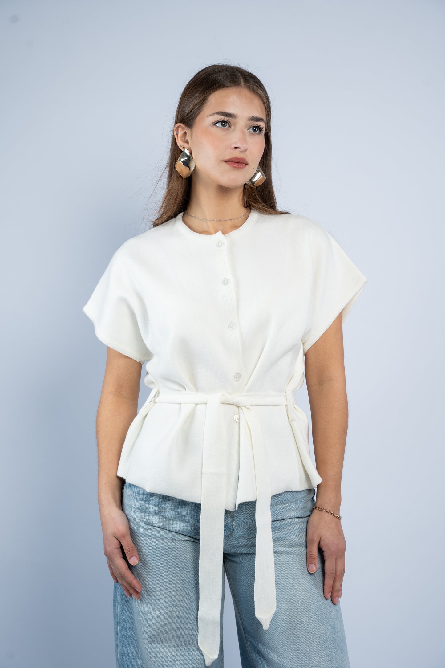 Belted wool top