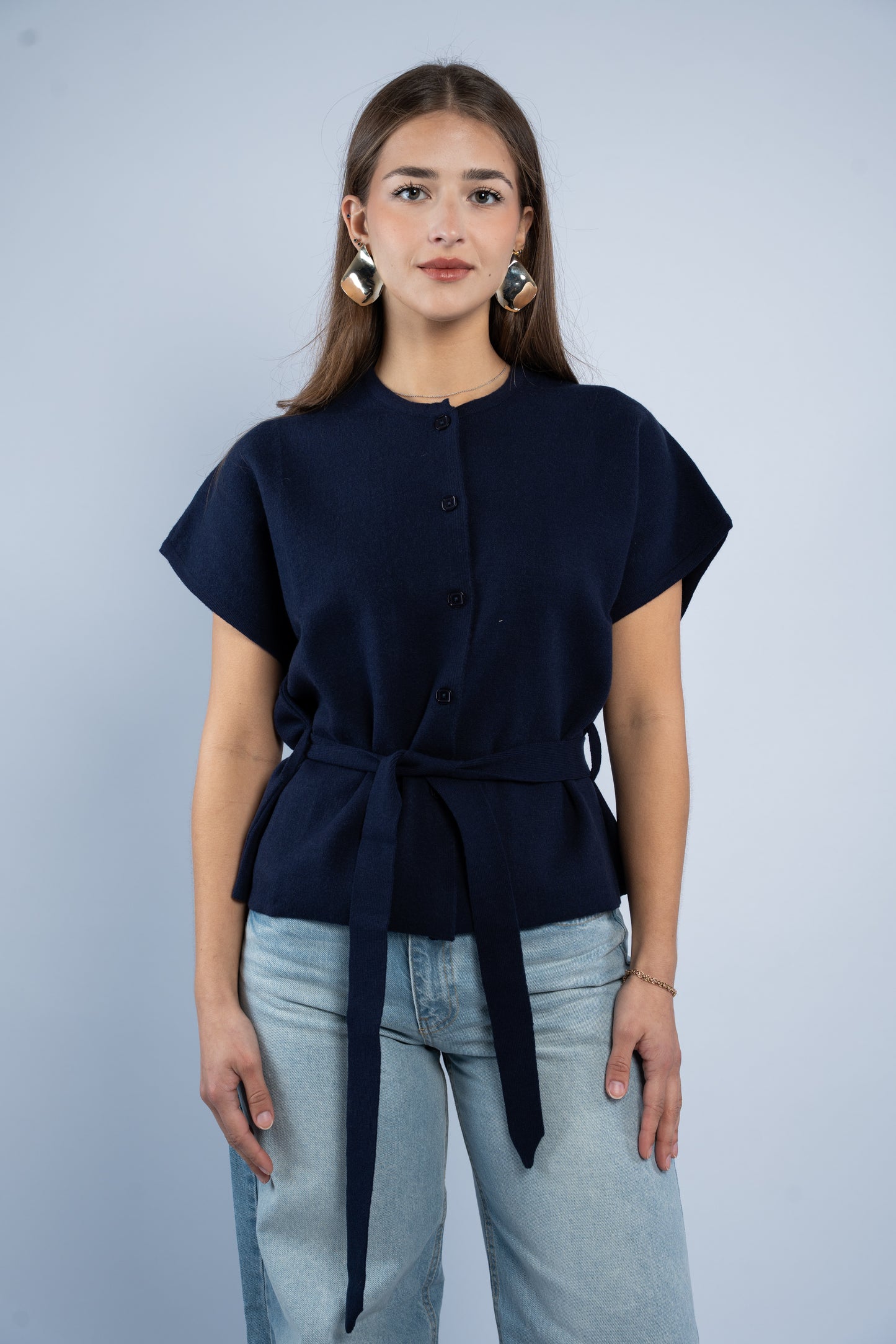 Belted wool top