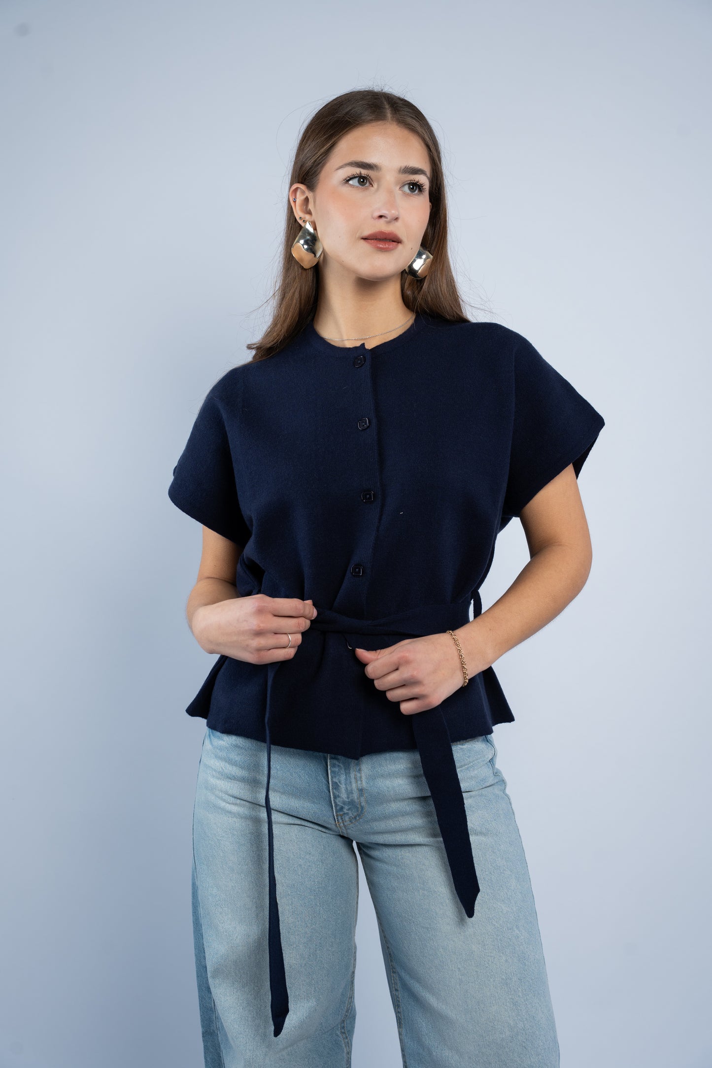 Belted wool top