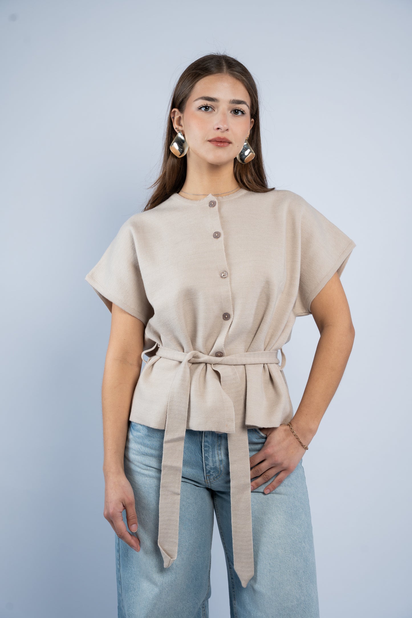 Belted wool top