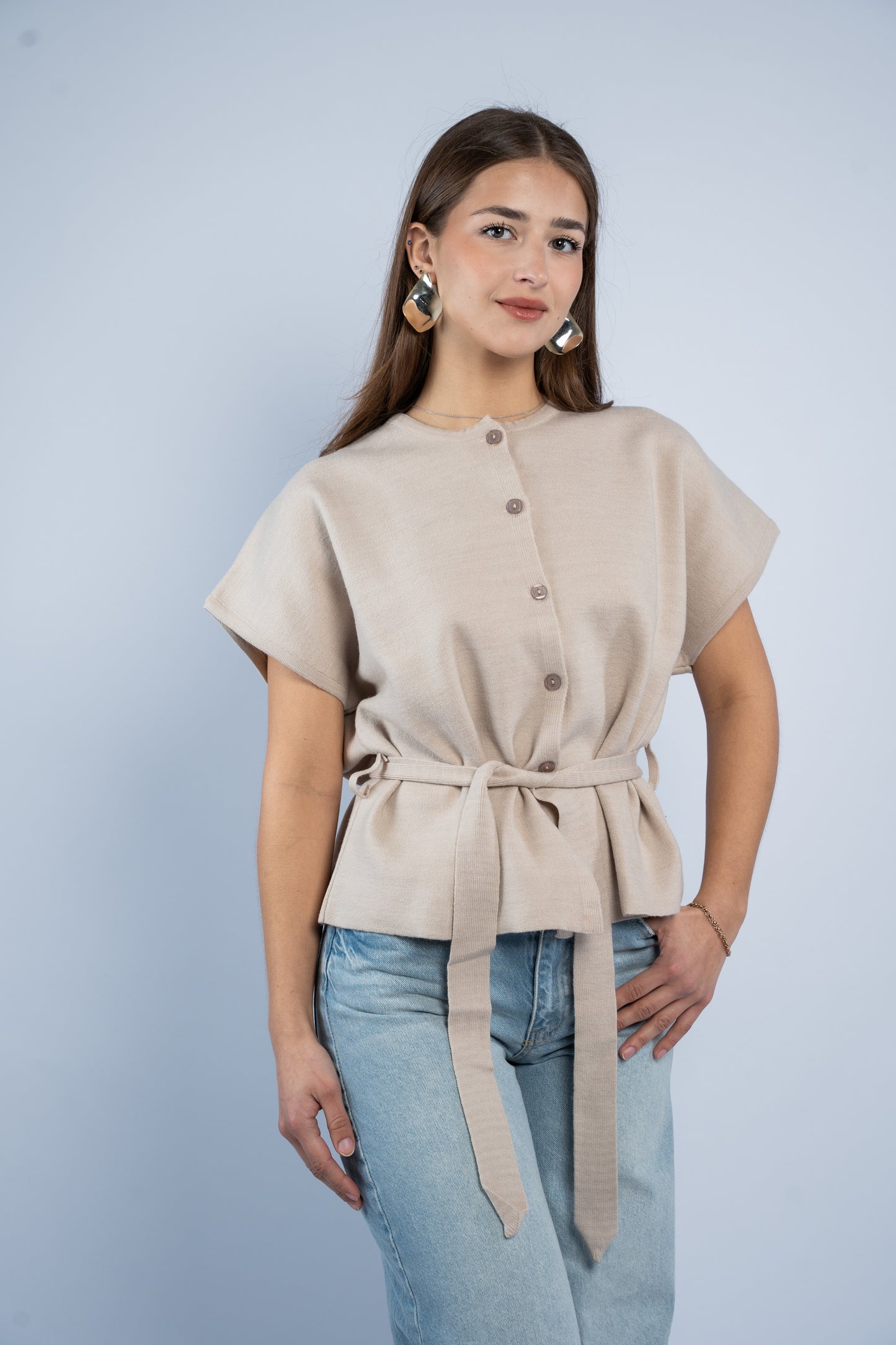 Belted wool top