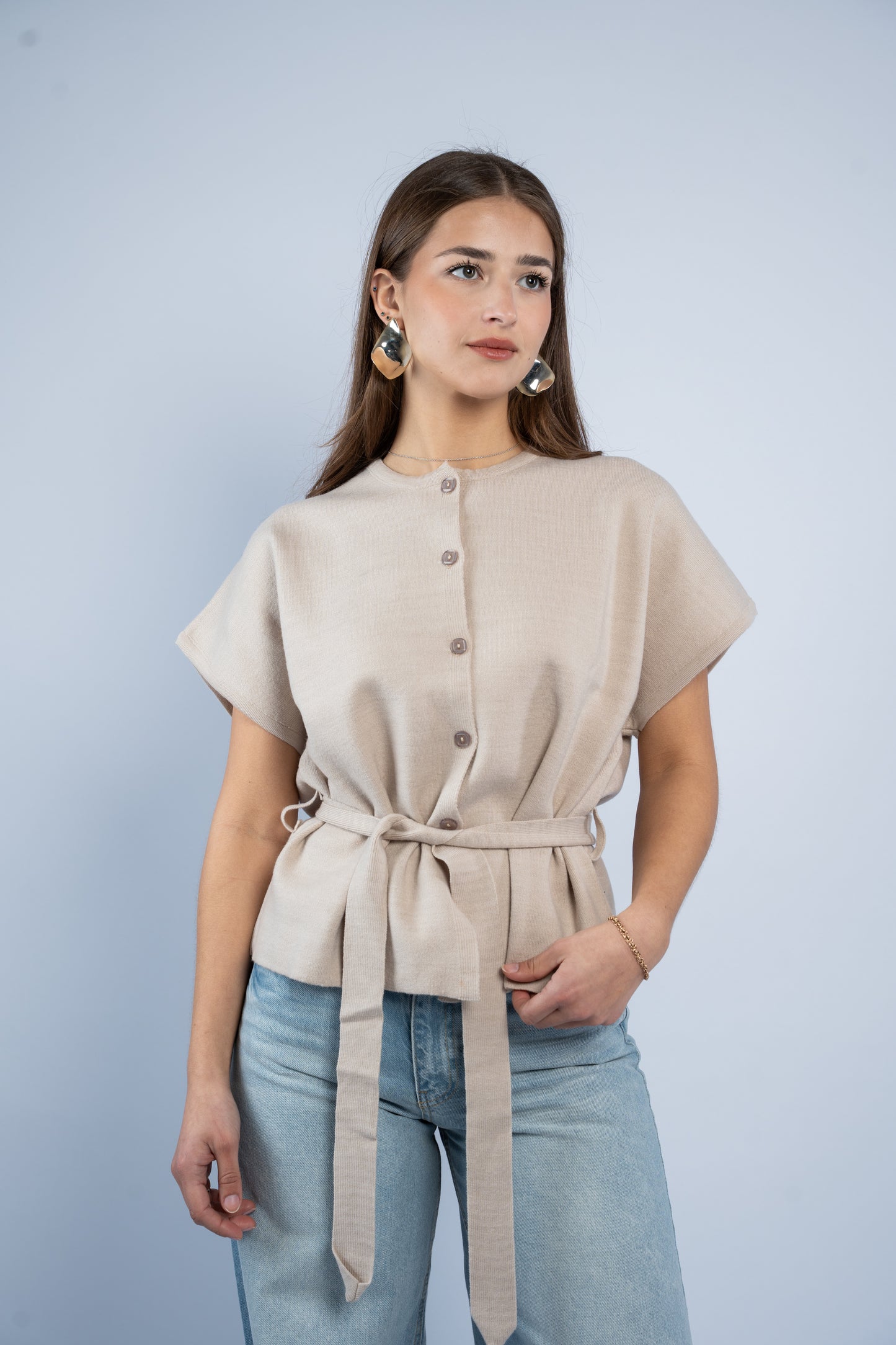 Belted wool top