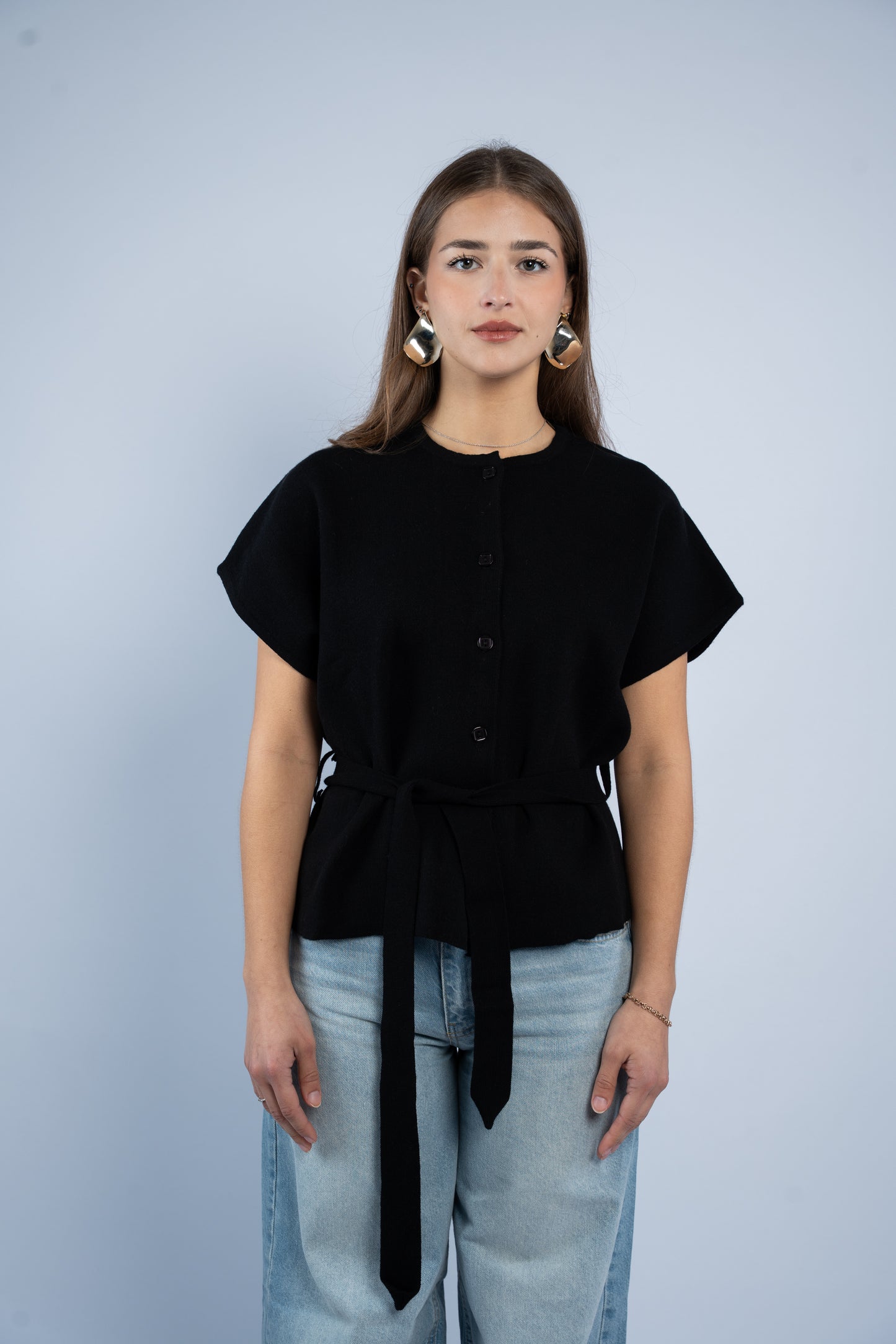 Belted wool top