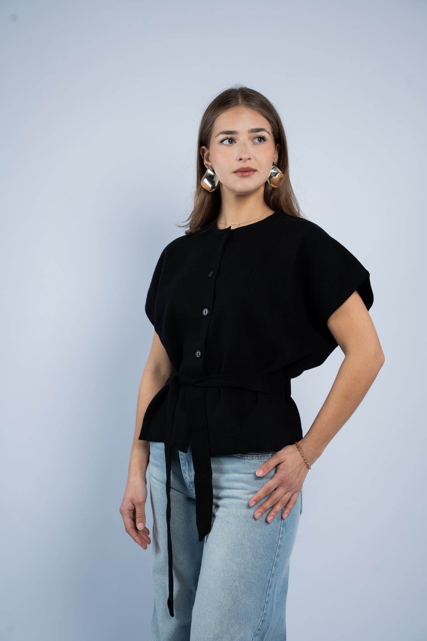 Belted wool top