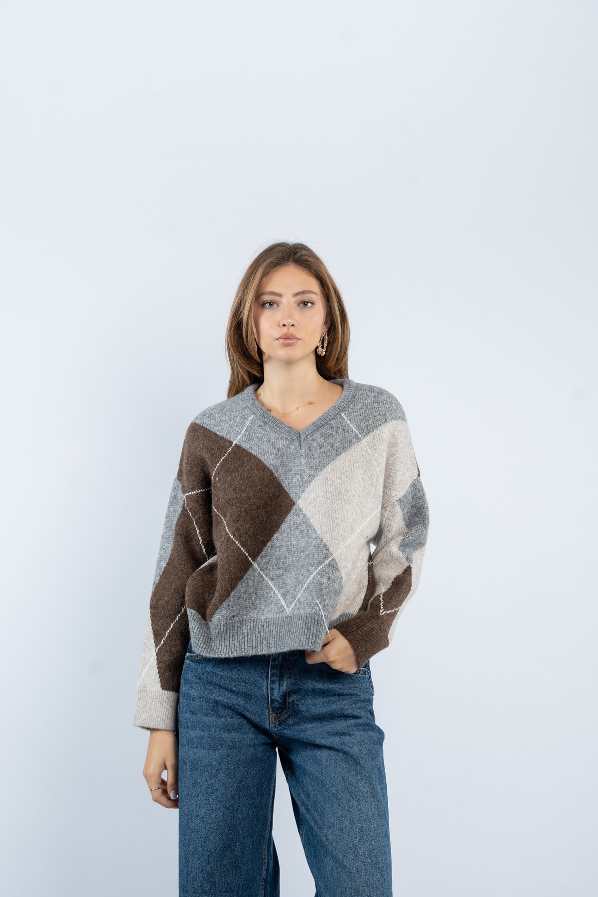 Argyle V-neck sweater