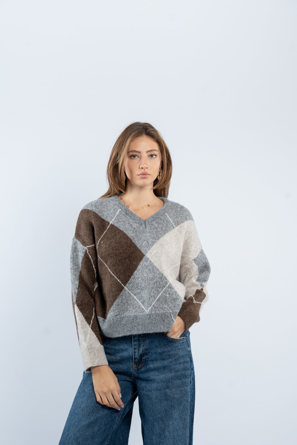 Argyle V-neck sweater