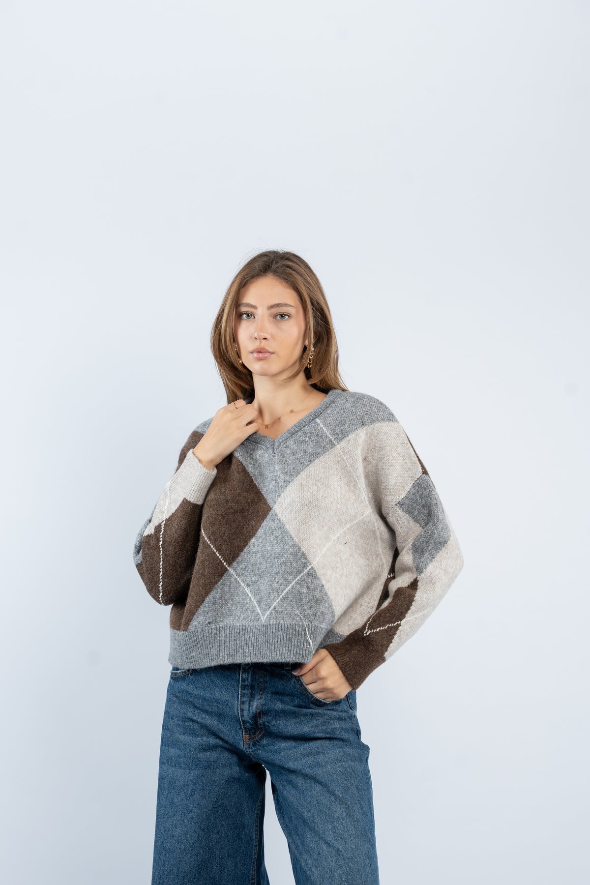 Argyle V-neck sweater