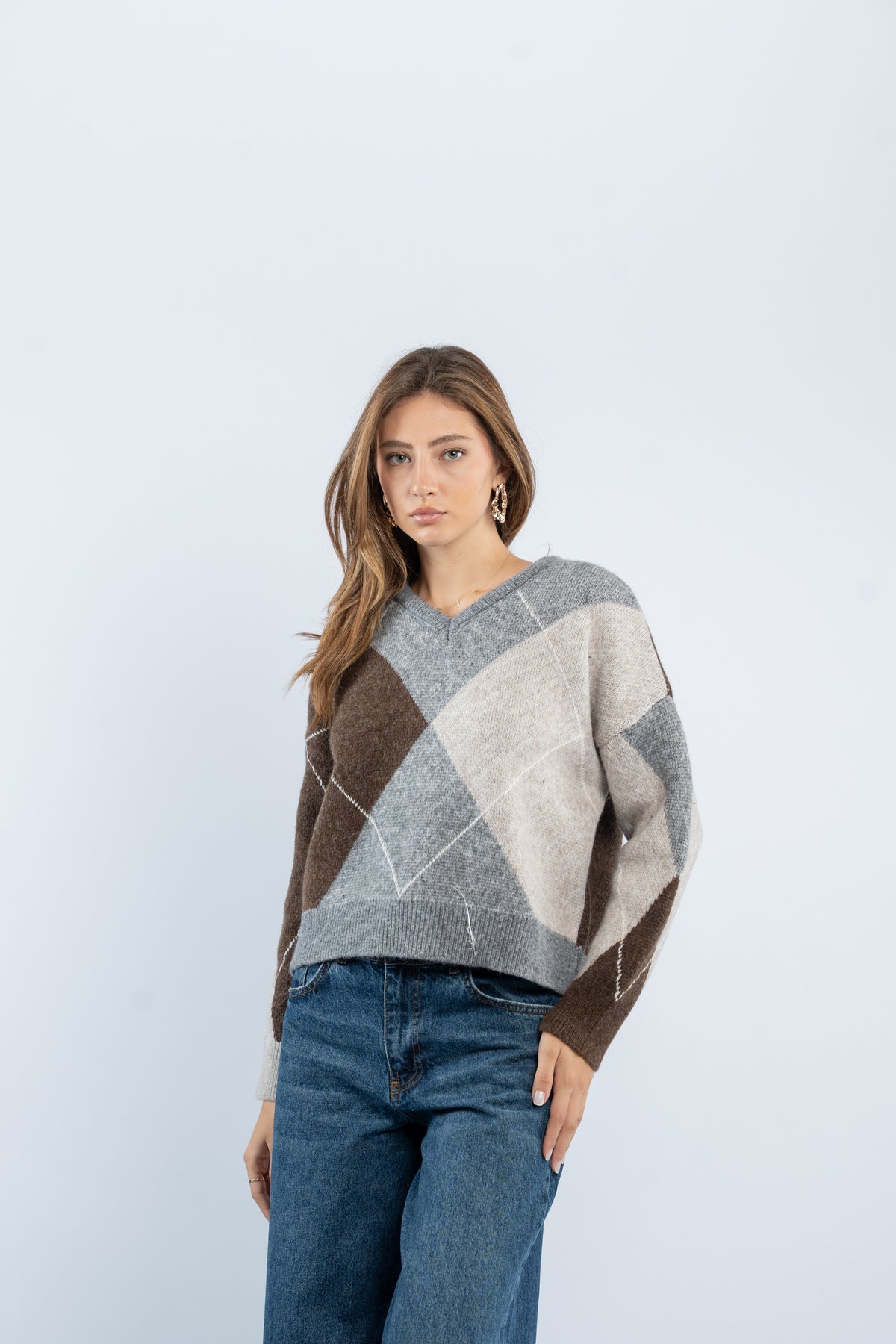 Argyle V-neck sweater