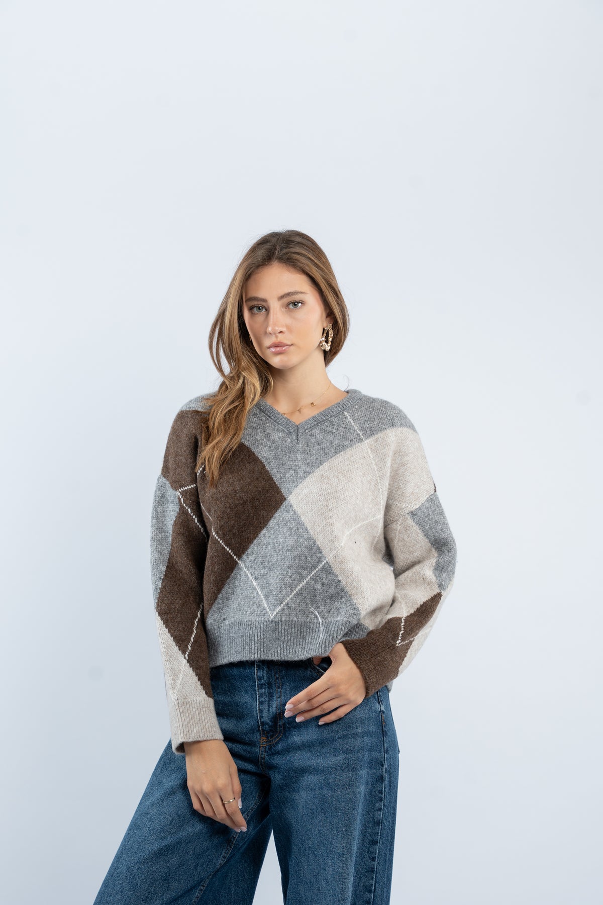 Argyle V-neck sweater