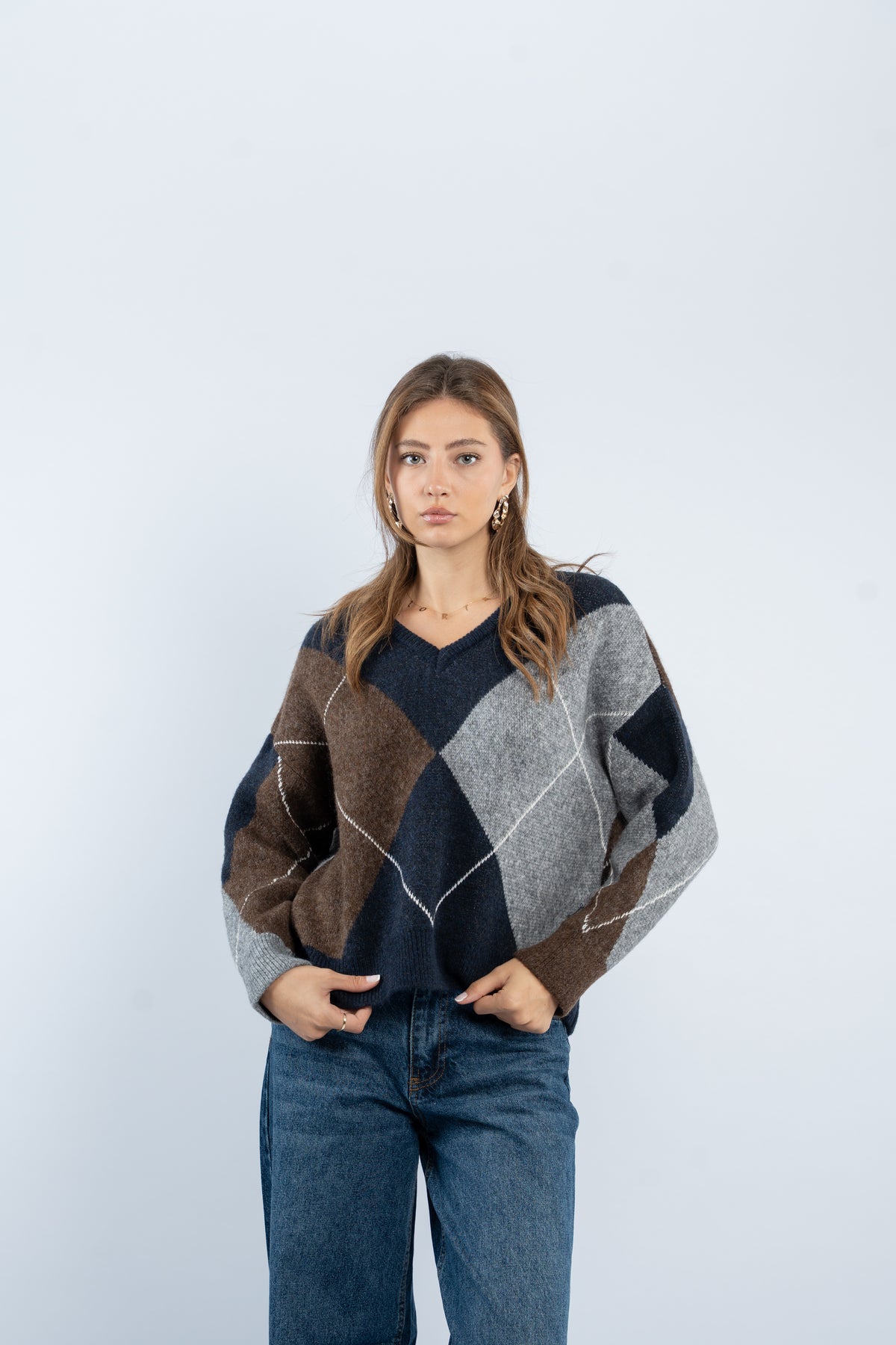 Argyle V-neck sweater