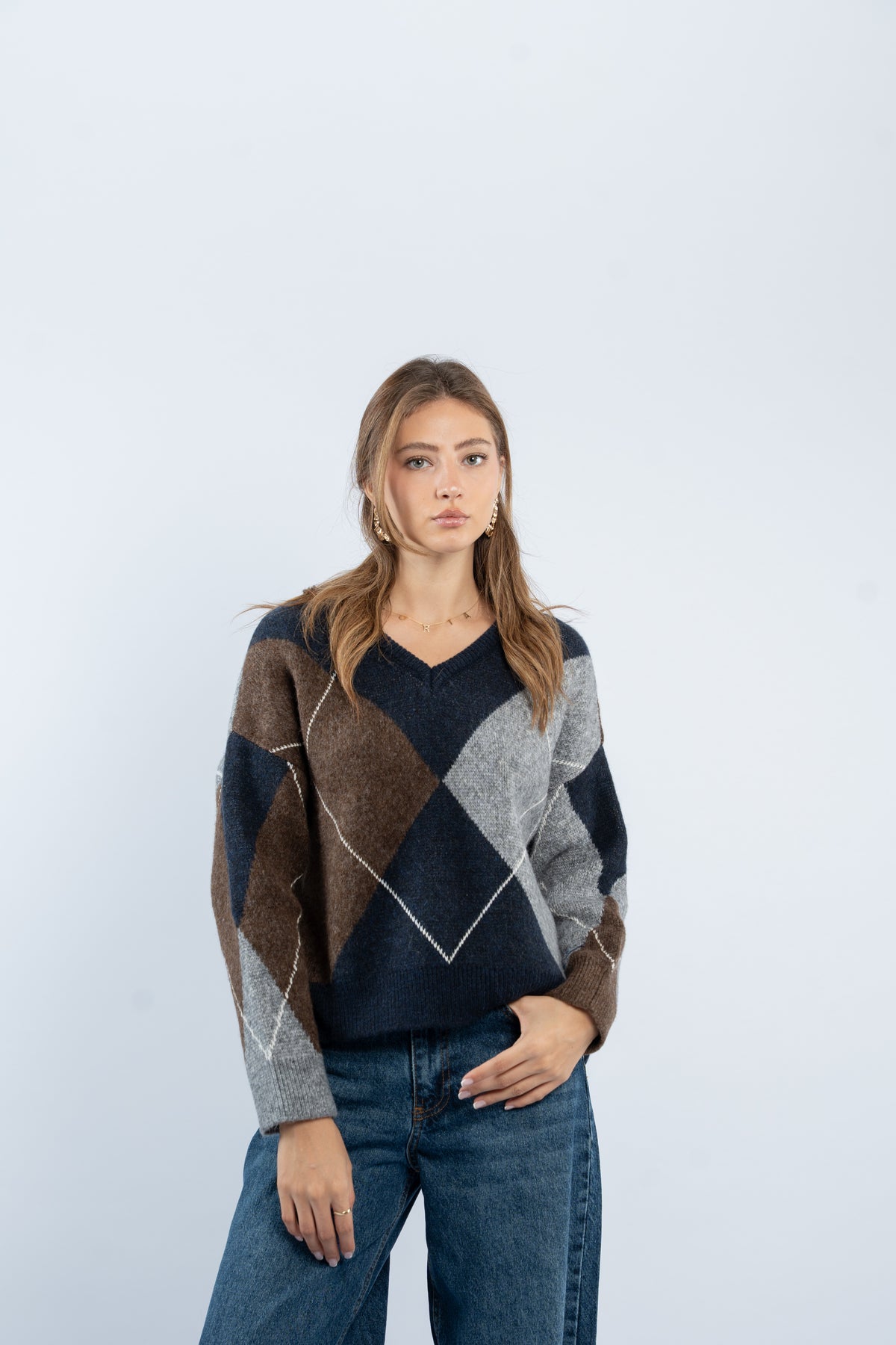 Argyle V-neck sweater