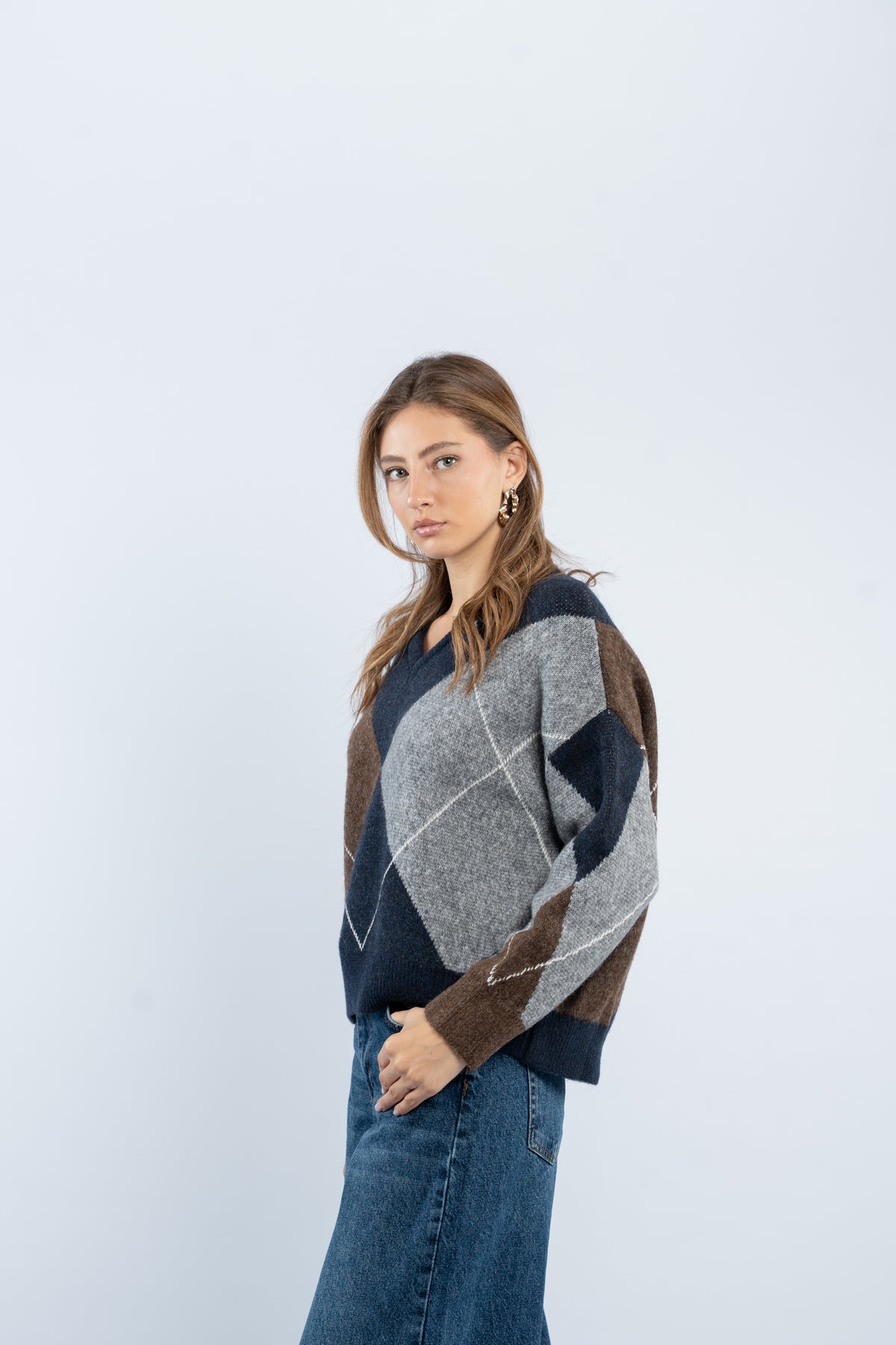 Argyle V-neck sweater