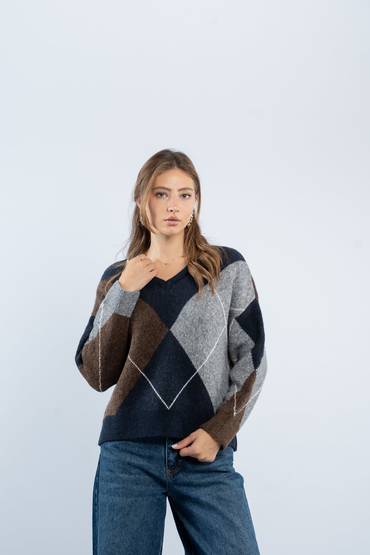 Argyle V-neck sweater