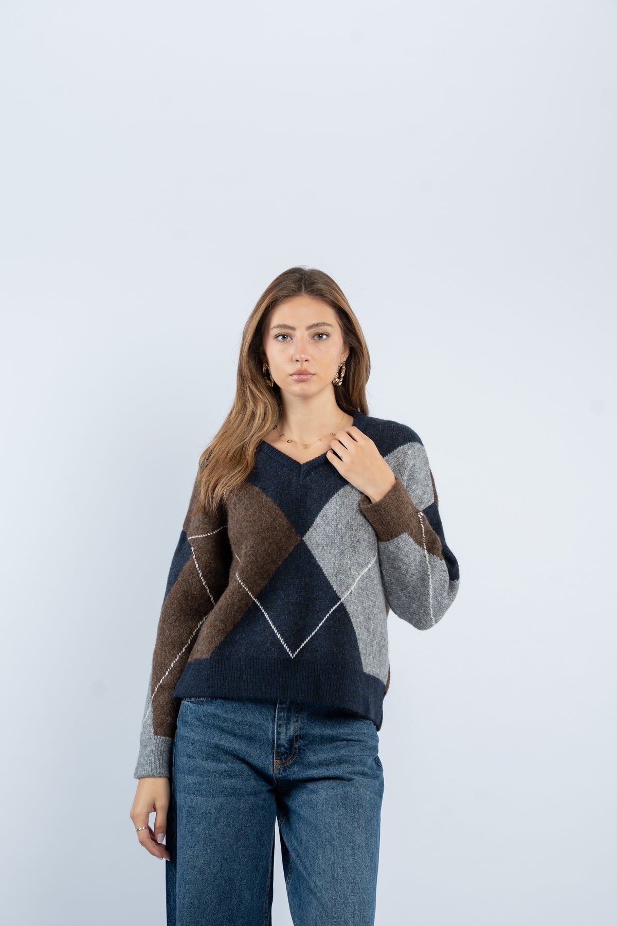 Argyle V-neck sweater