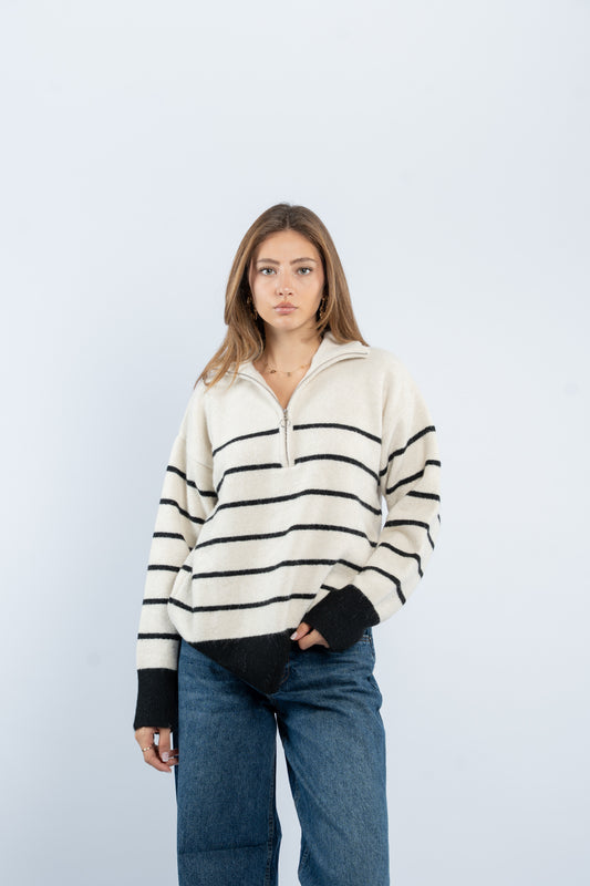 Half- zip striped sweater