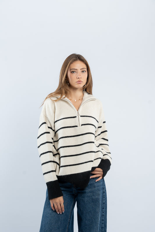 Half- zip striped sweater
