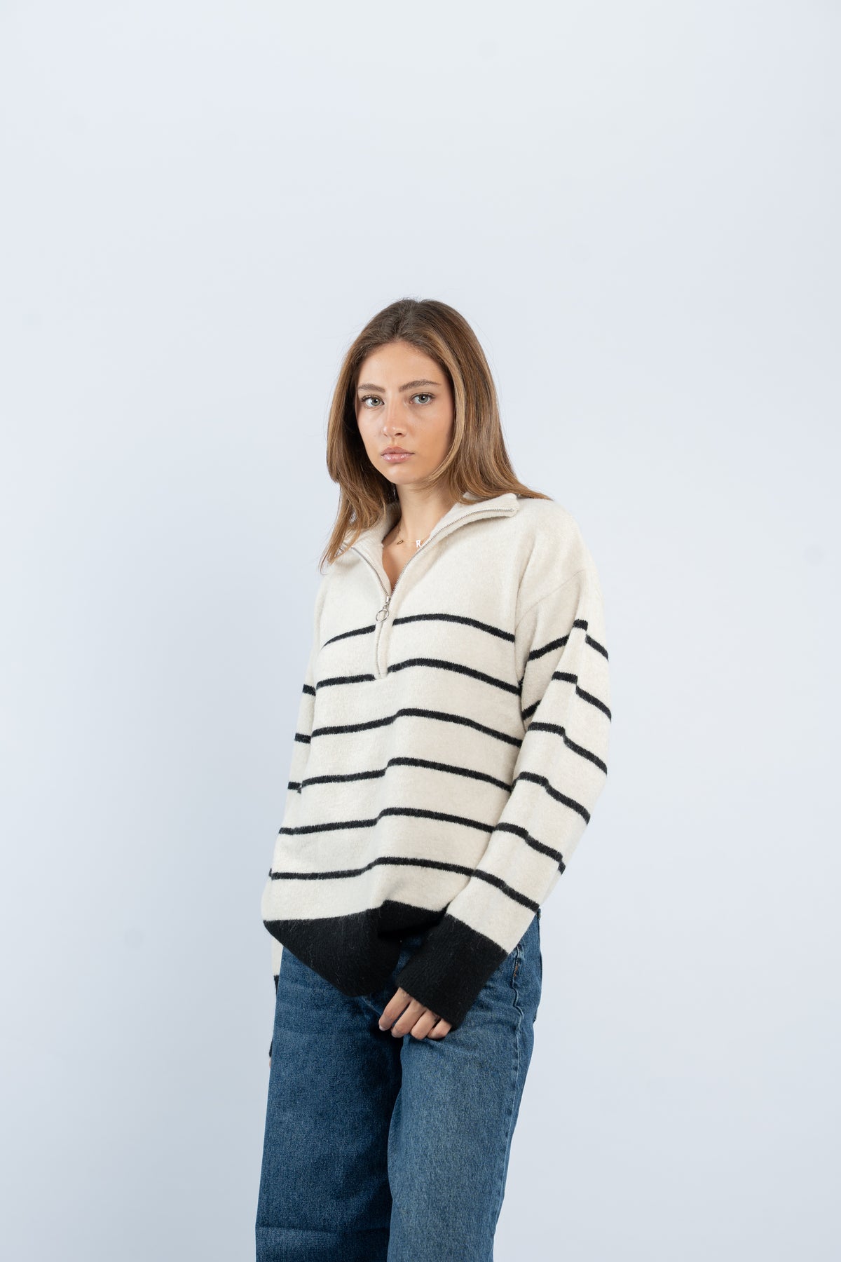 Half- zip striped sweater