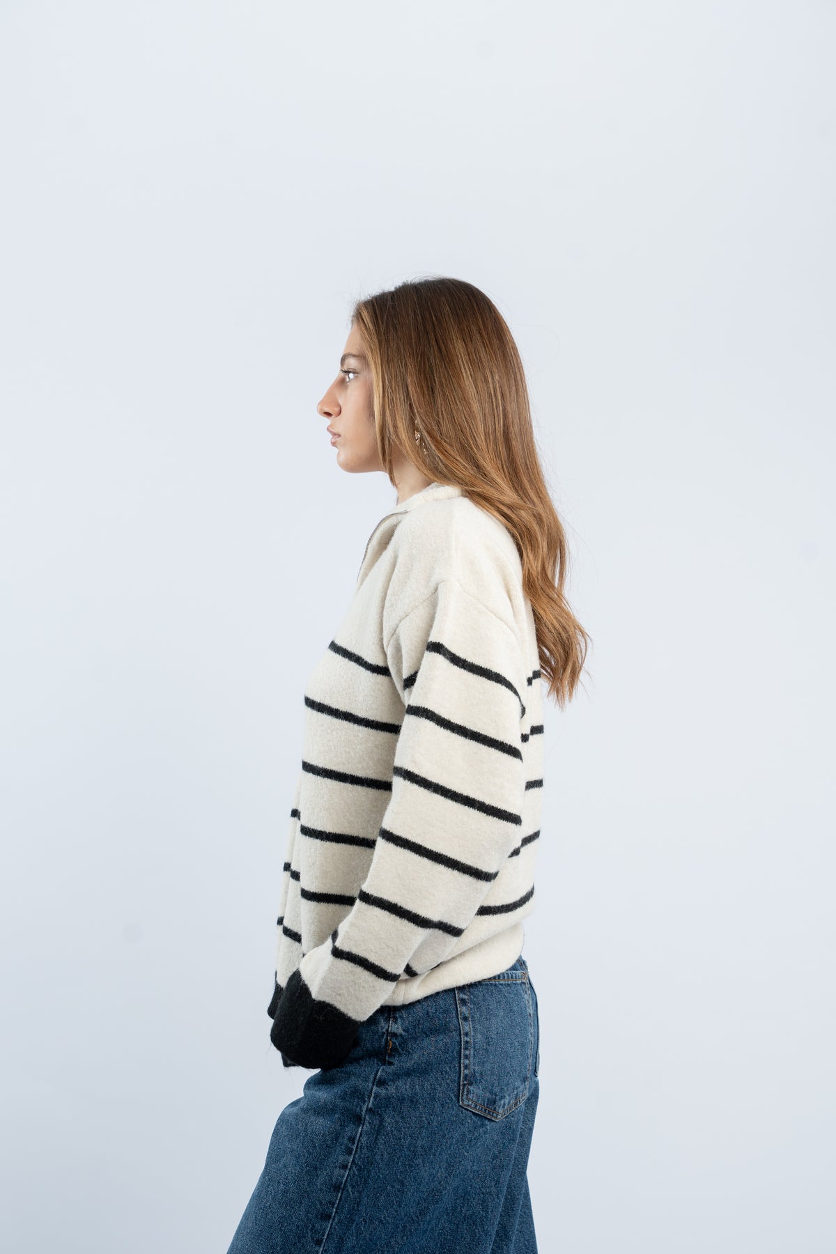 Half- zip striped sweater