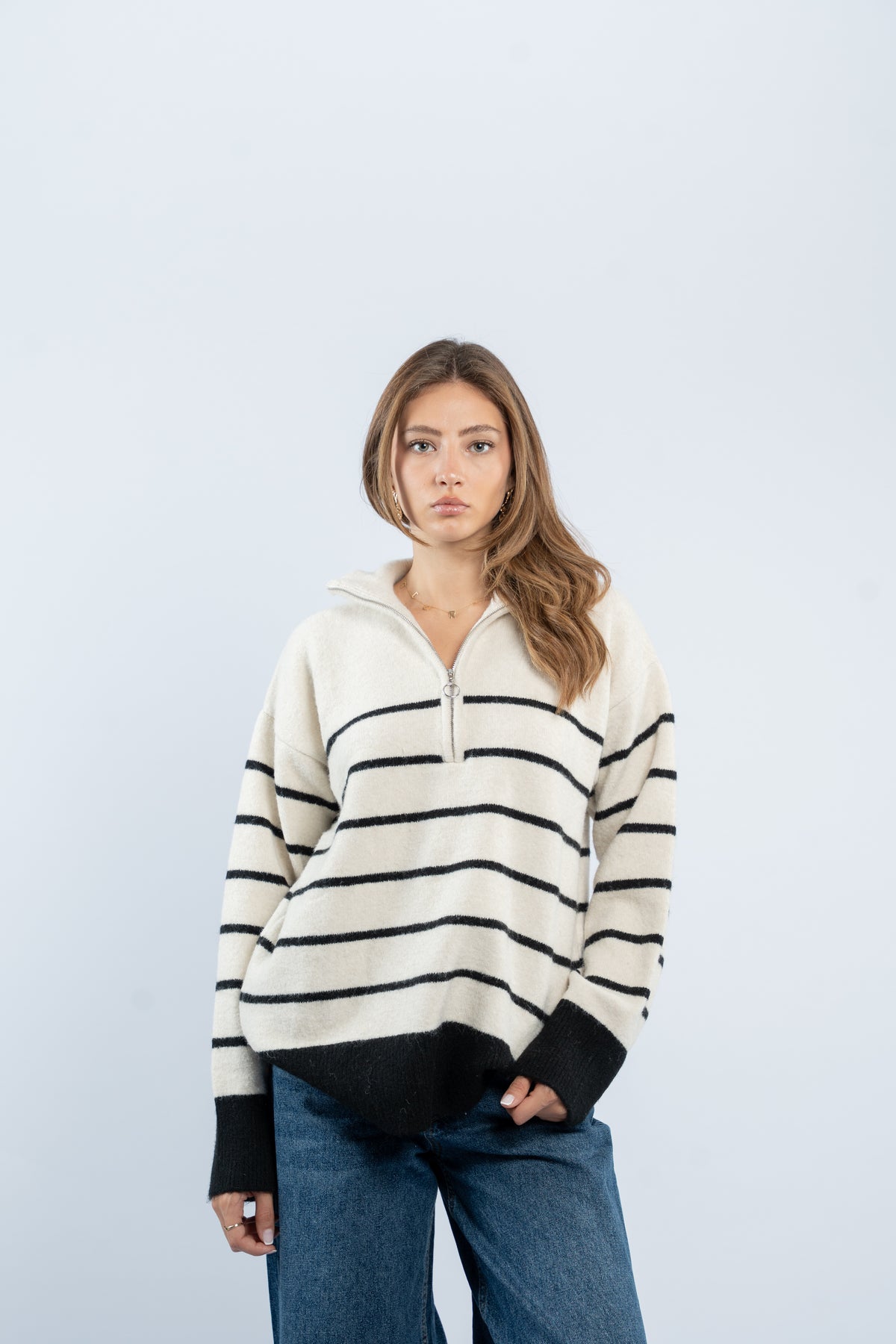 Half- zip striped sweater