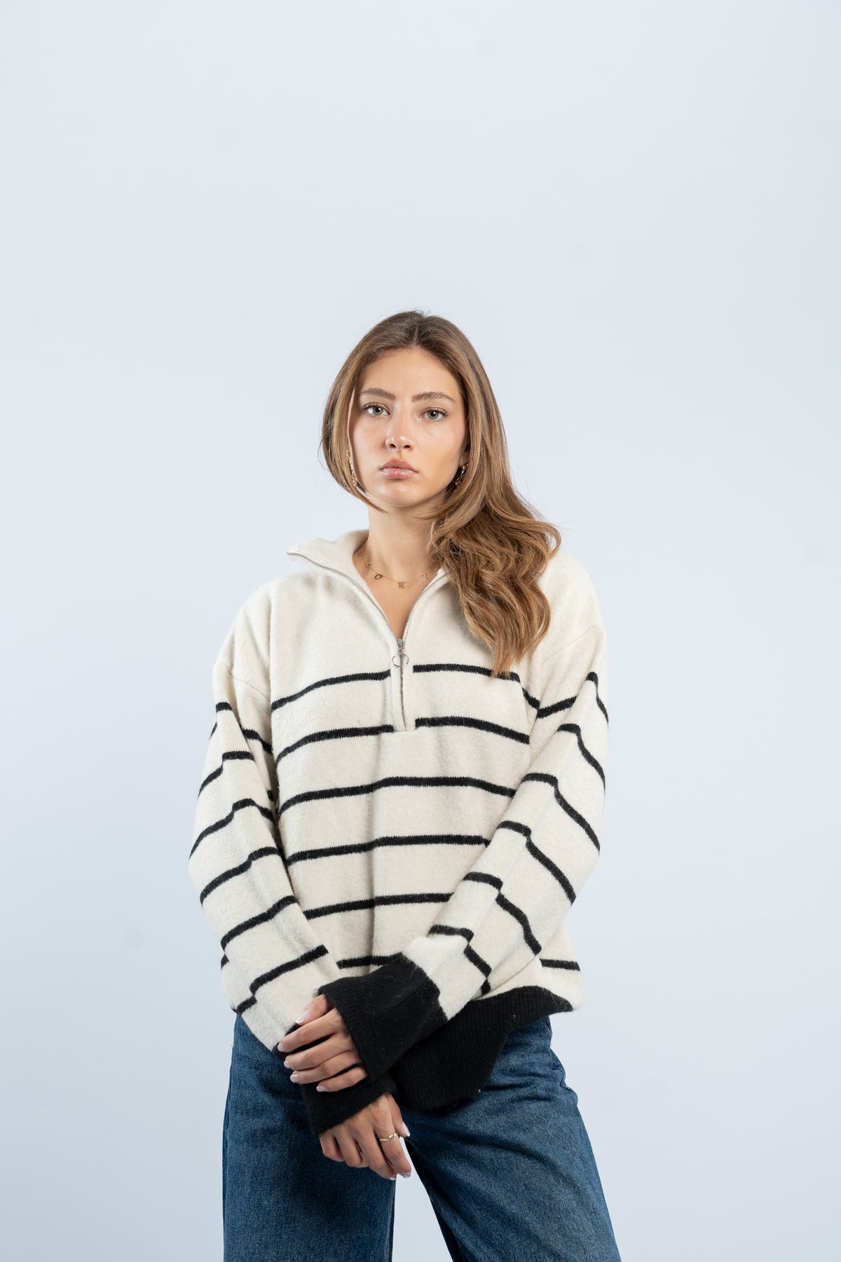 Half- zip striped sweater