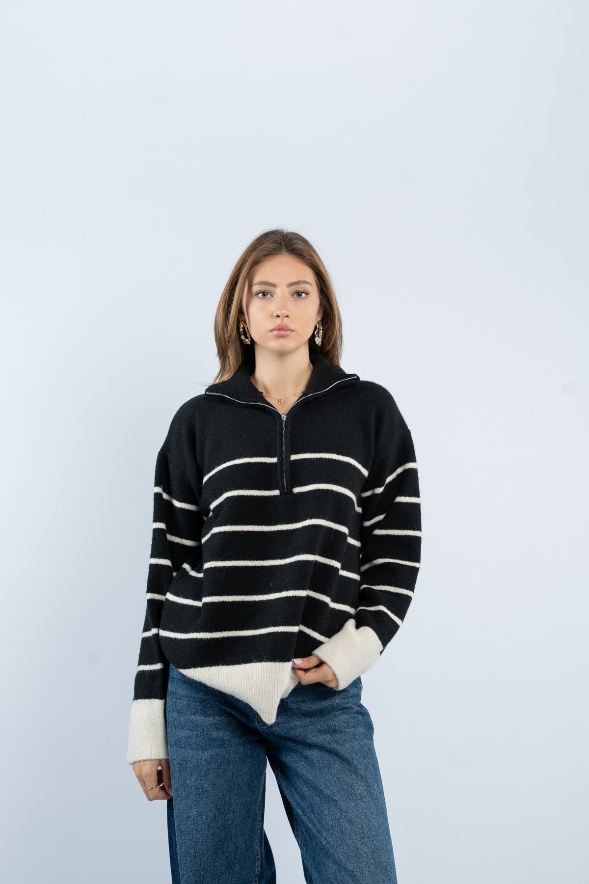 Half- zip striped sweater