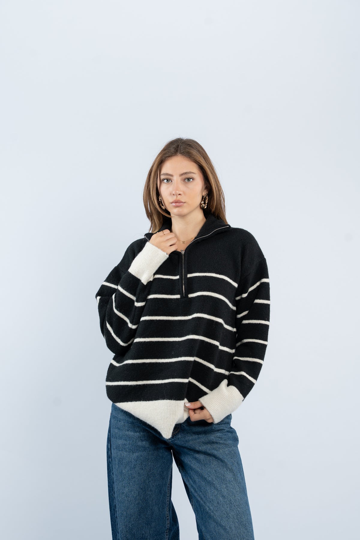 Half- zip striped sweater