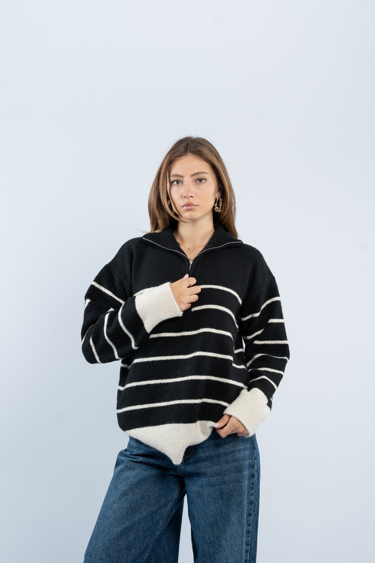 Half- zip striped sweater